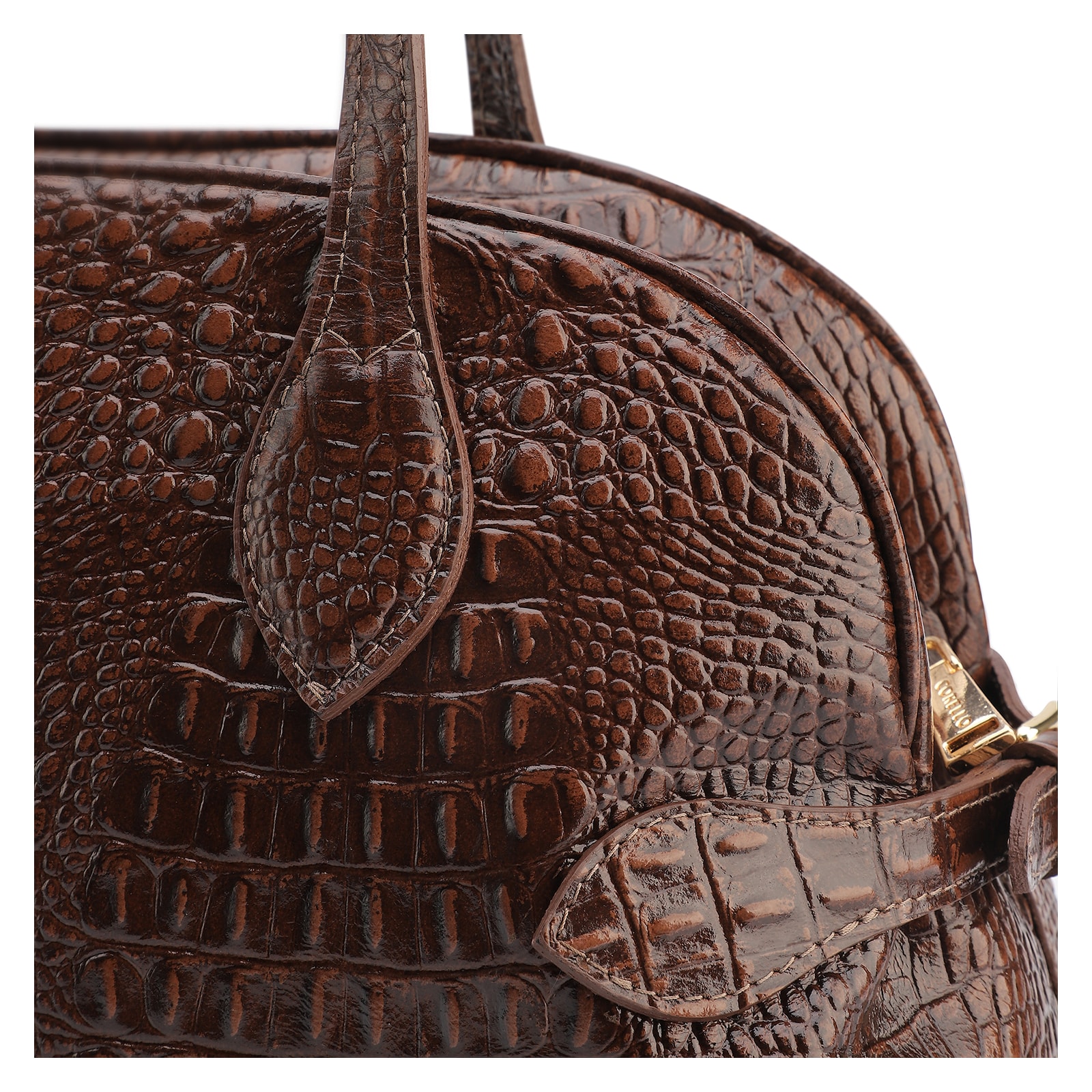  Bolsa De Ombro Couro Croco Marrom