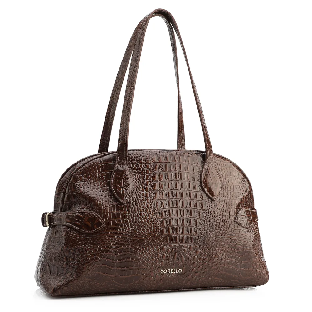  Bolsa De Ombro Couro Croco Marrom - imagem 3