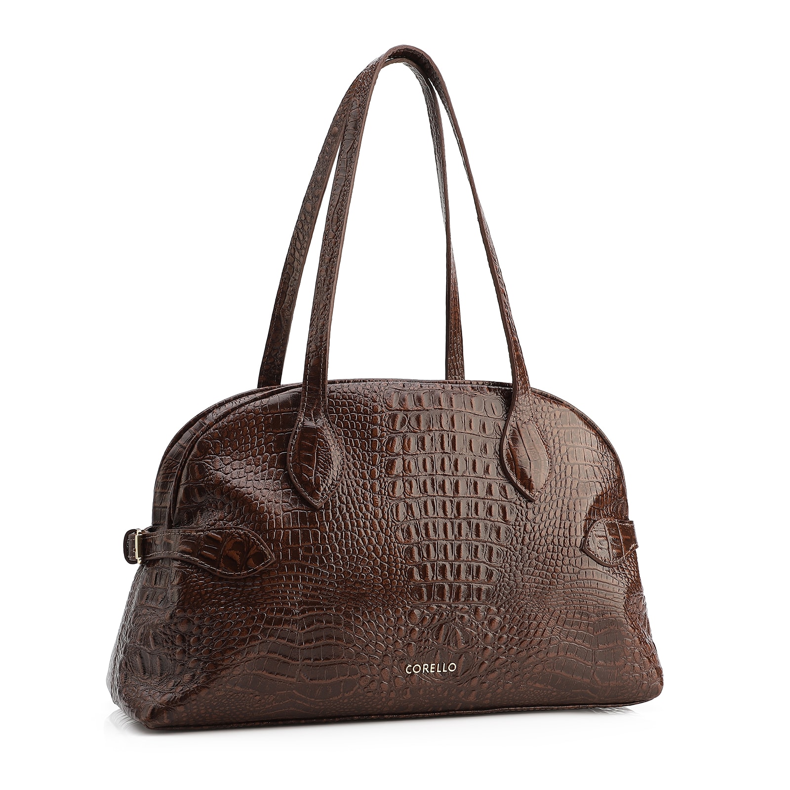 Bolsa De Ombro Couro Croco Marrom