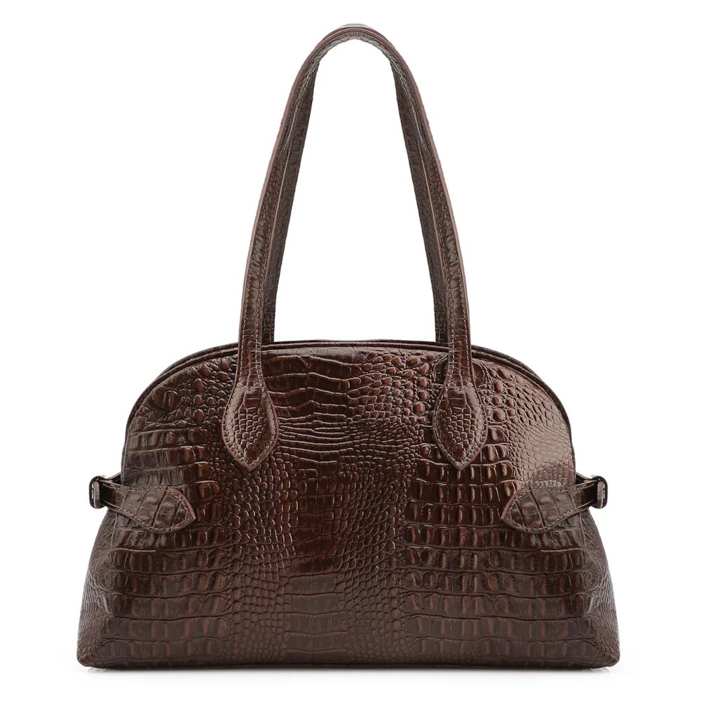  Bolsa De Ombro Couro Croco Marrom - imagem 4