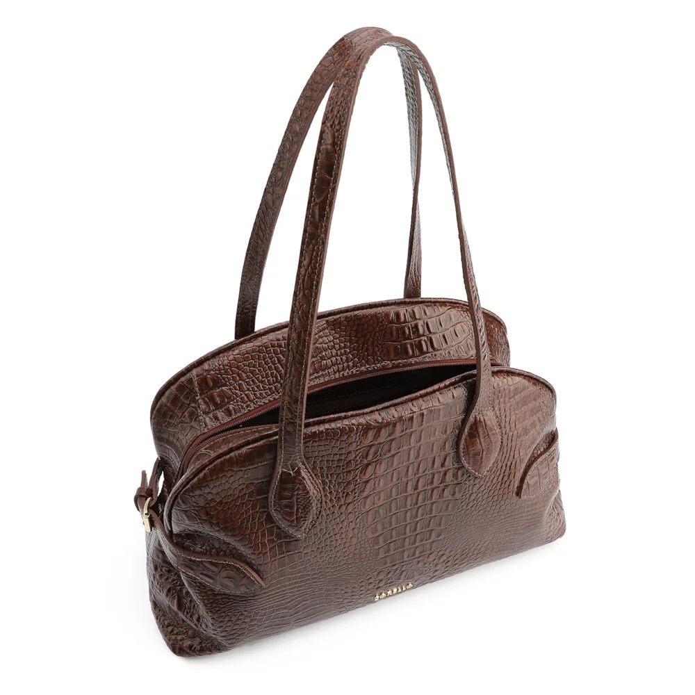  Bolsa De Ombro Couro Croco Marrom - imagem 5