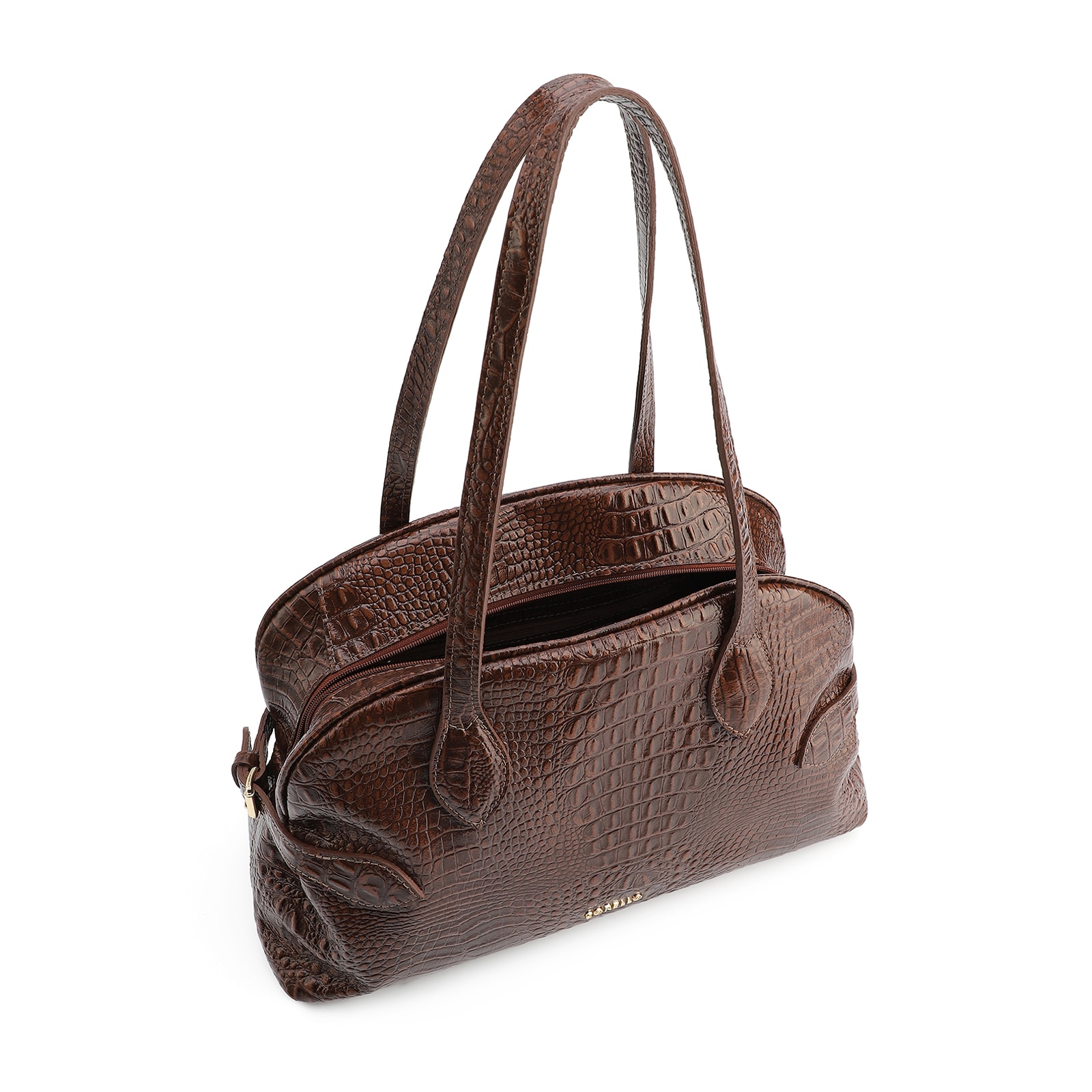  Bolsa De Ombro Couro Croco Marrom