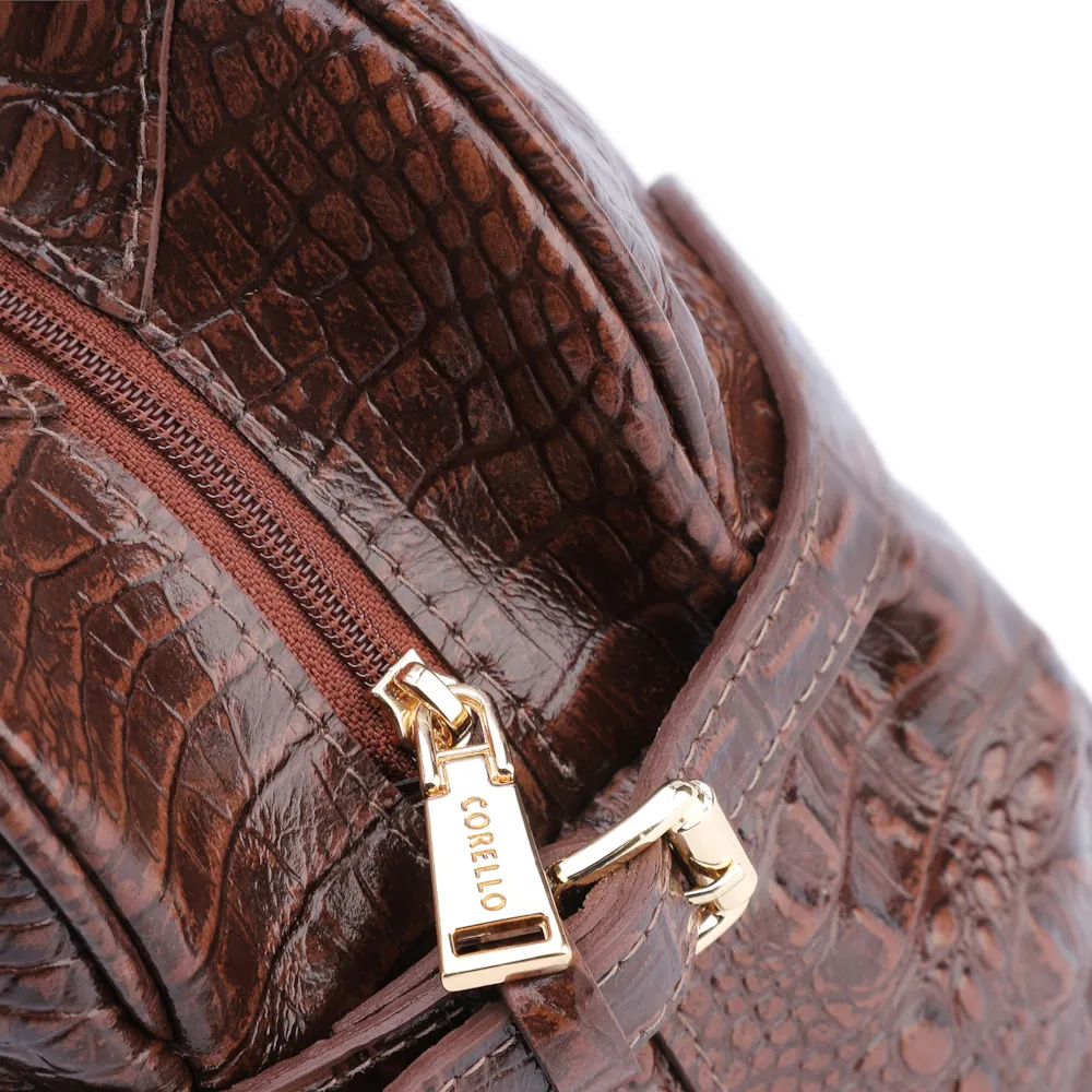  Bolsa De Ombro Couro Croco Marrom - imagem 6