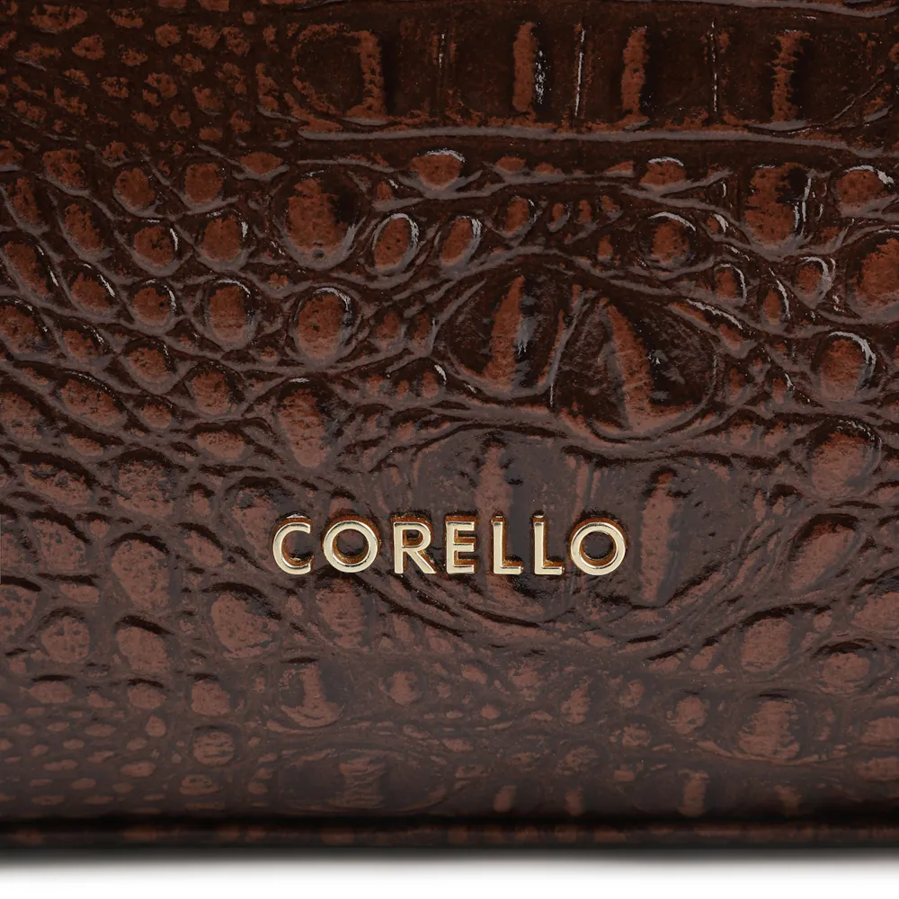  Bolsa De Ombro Couro Croco Marrom - imagem 7