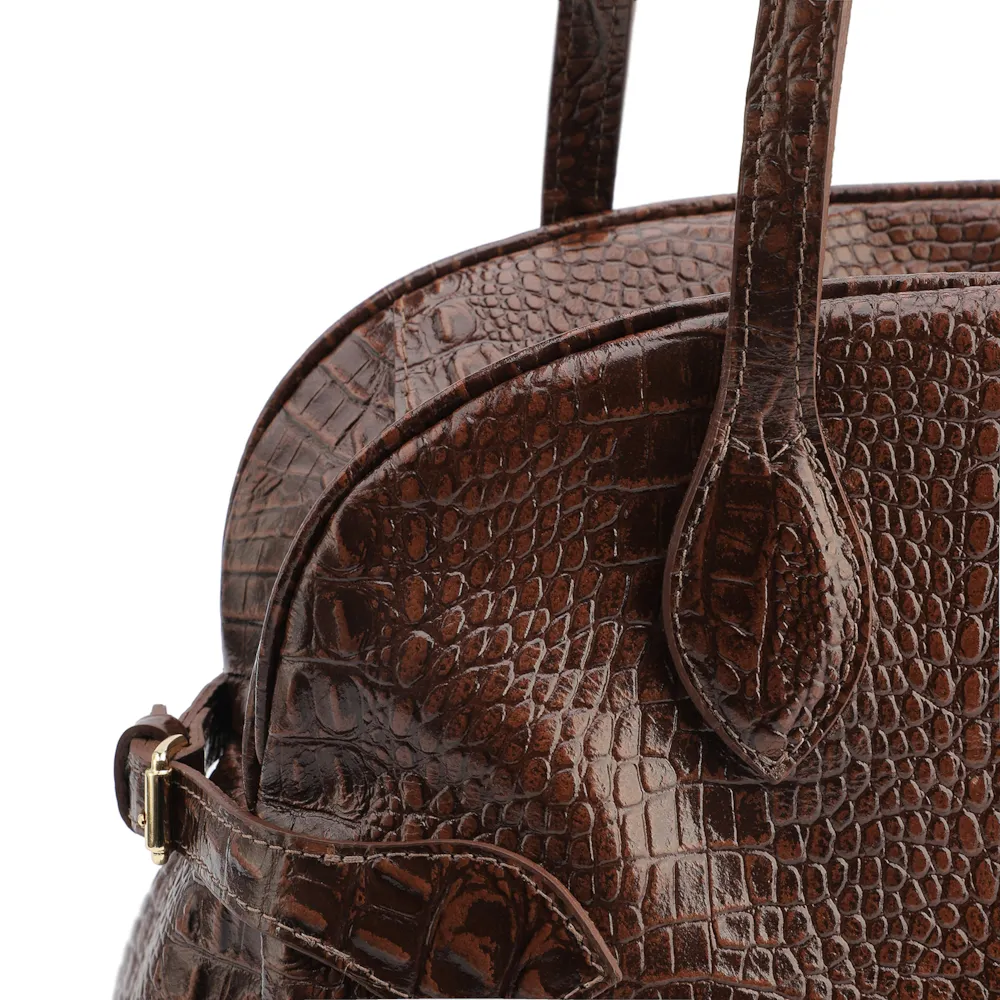  Bolsa De Ombro Couro Croco Marrom - imagem 8