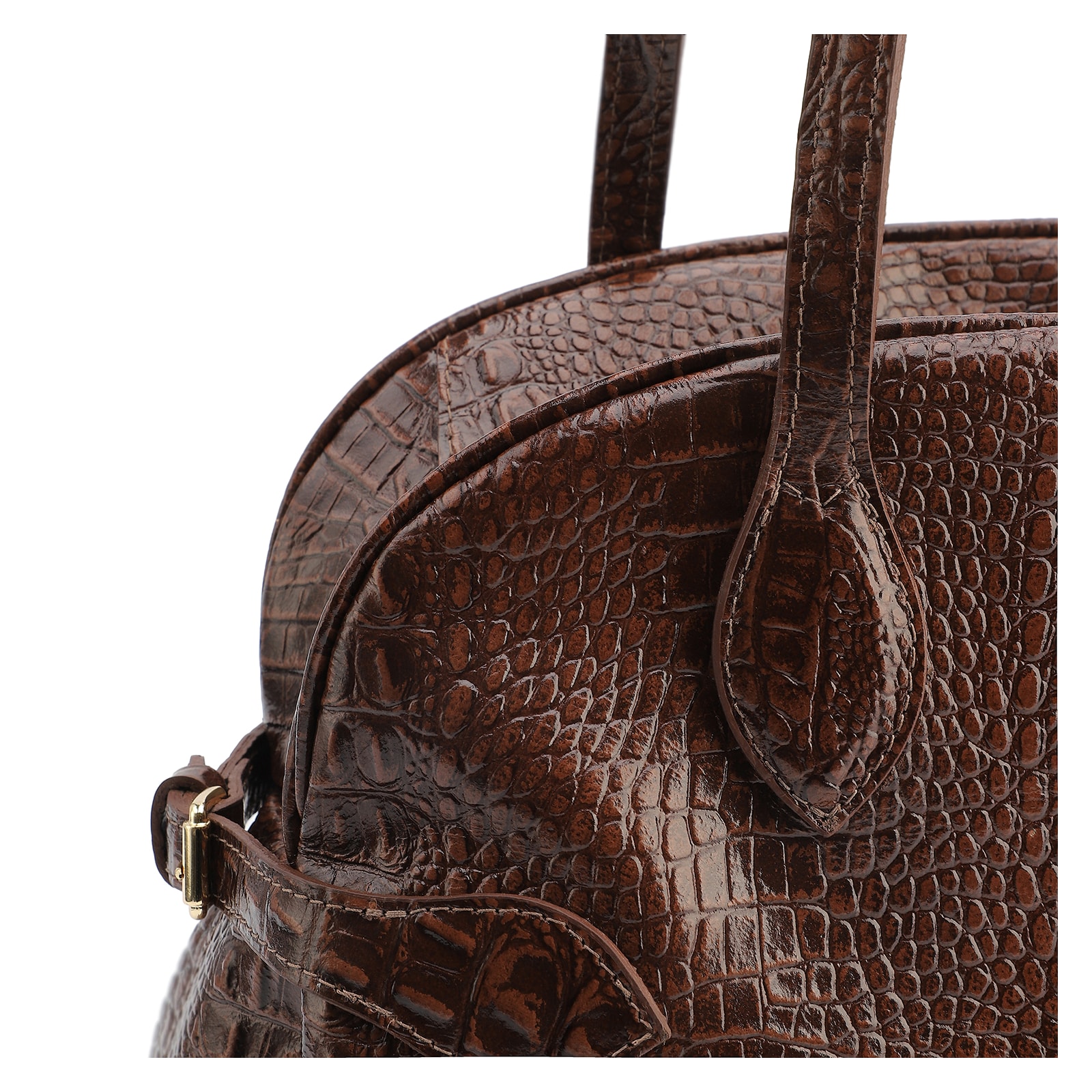  Bolsa De Ombro Couro Croco Marrom
