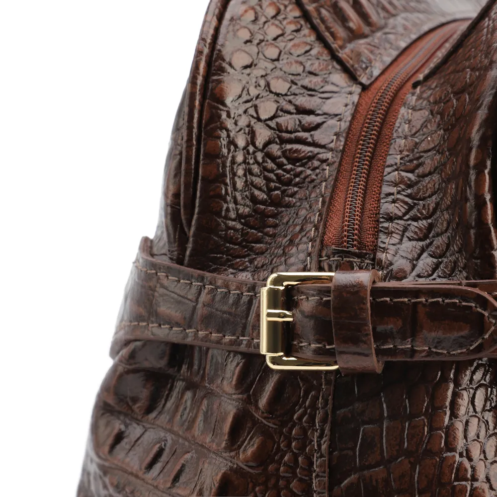  Bolsa De Ombro Couro Croco Marrom - imagem 9