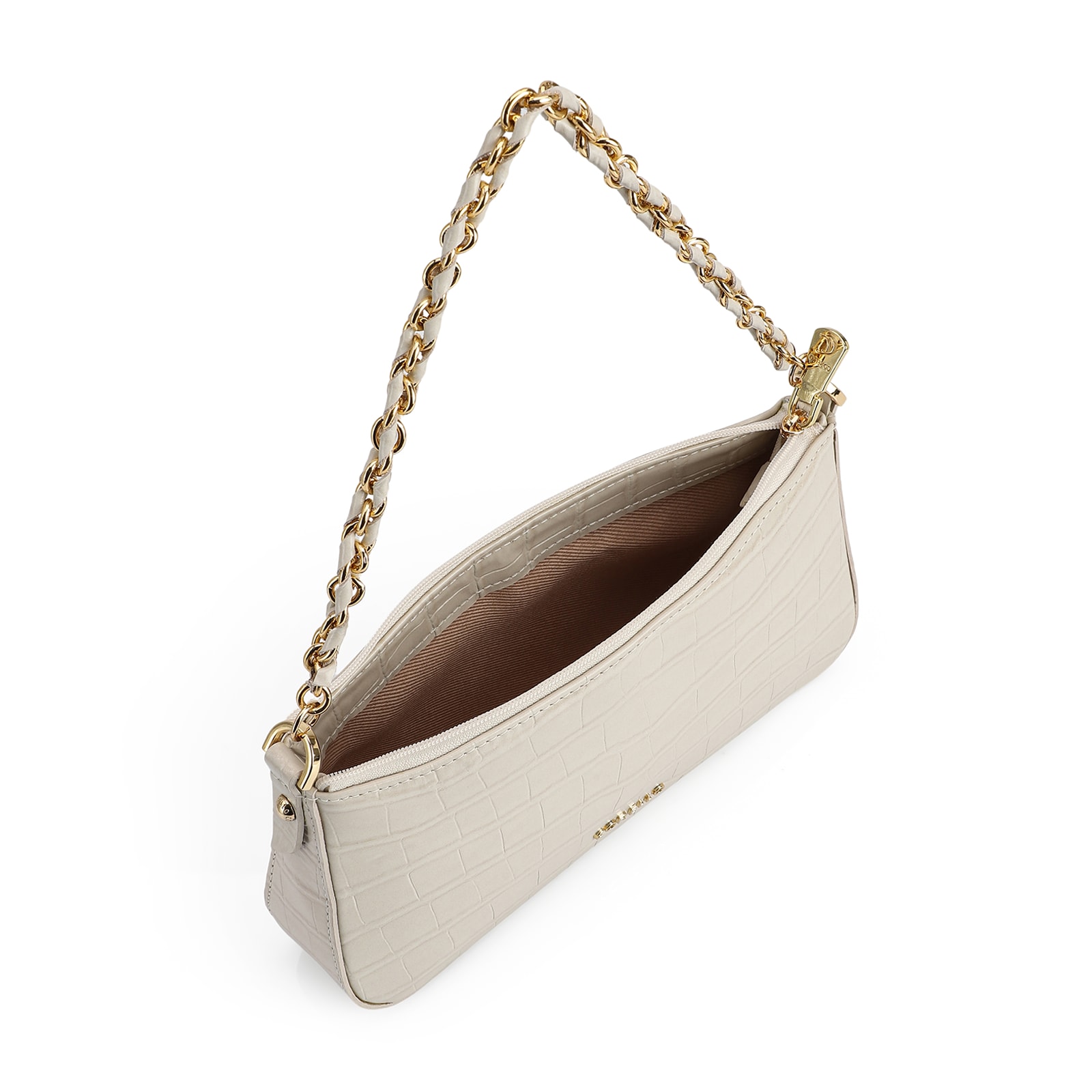 Bolsa De Ombro Couro Croco Off White