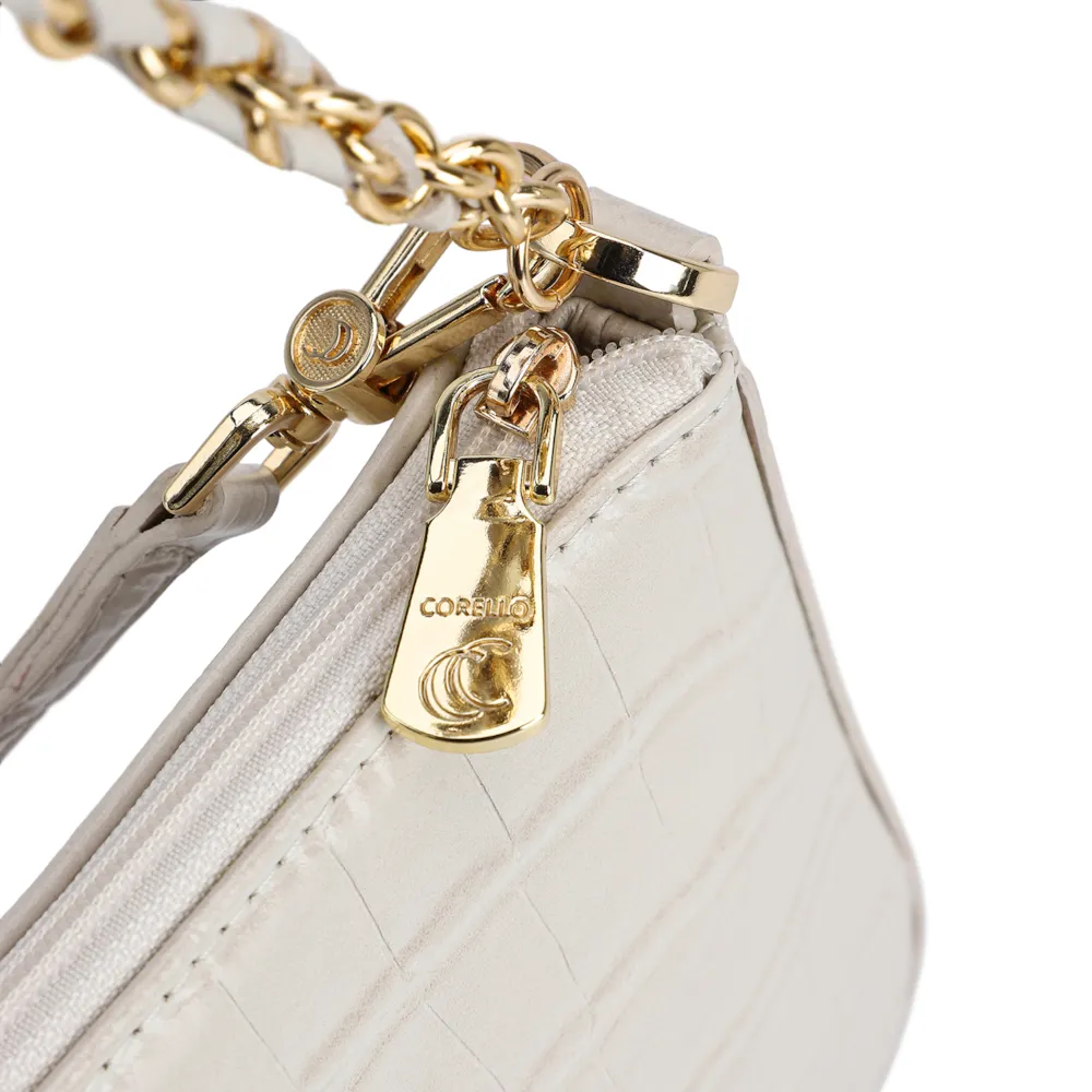 Bolsa De Ombro Couro Croco Off White - imagem 5