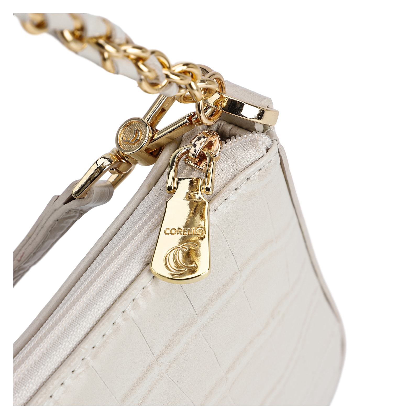 Bolsa De Ombro Couro Croco Off White