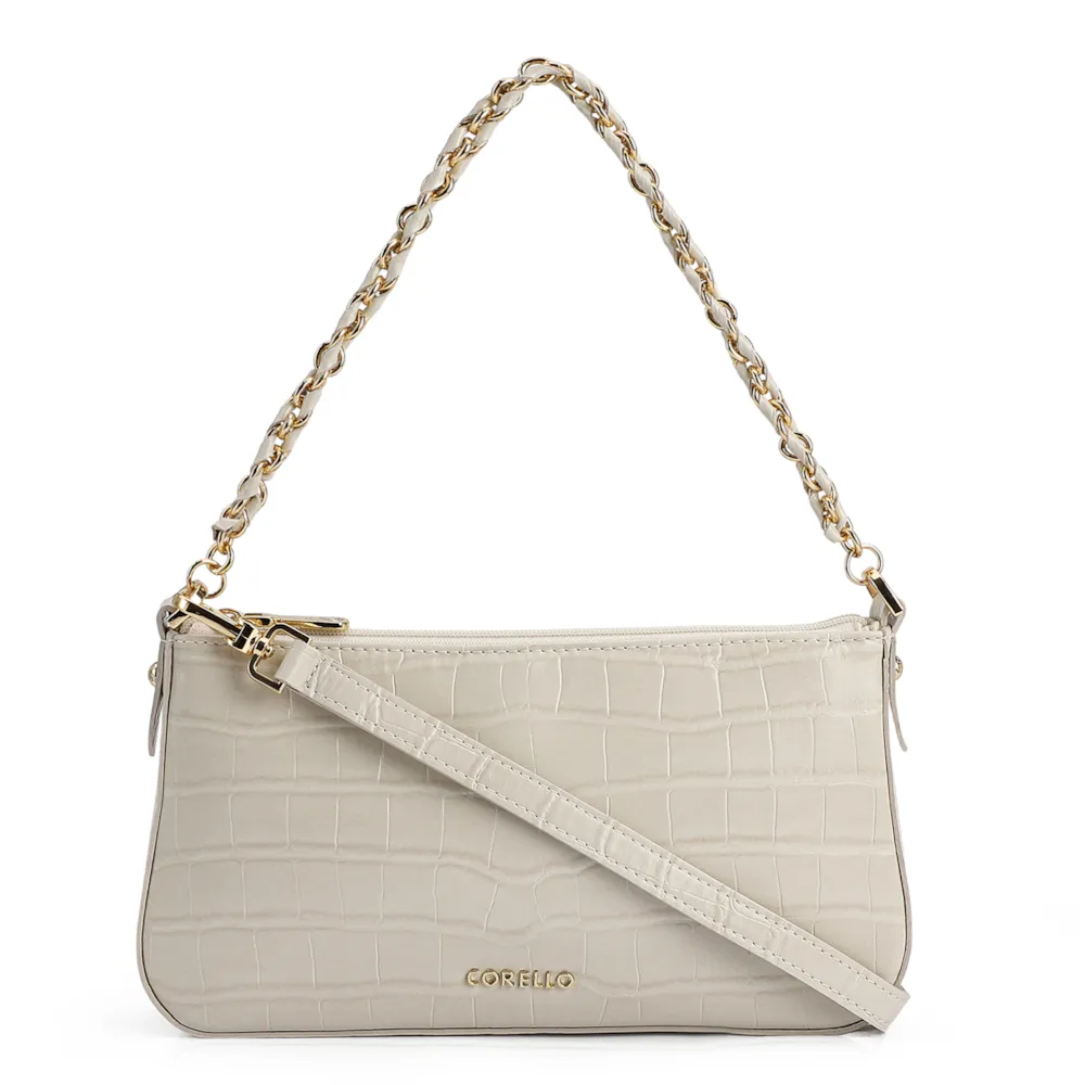 Bolsa De Ombro Couro Croco Off White