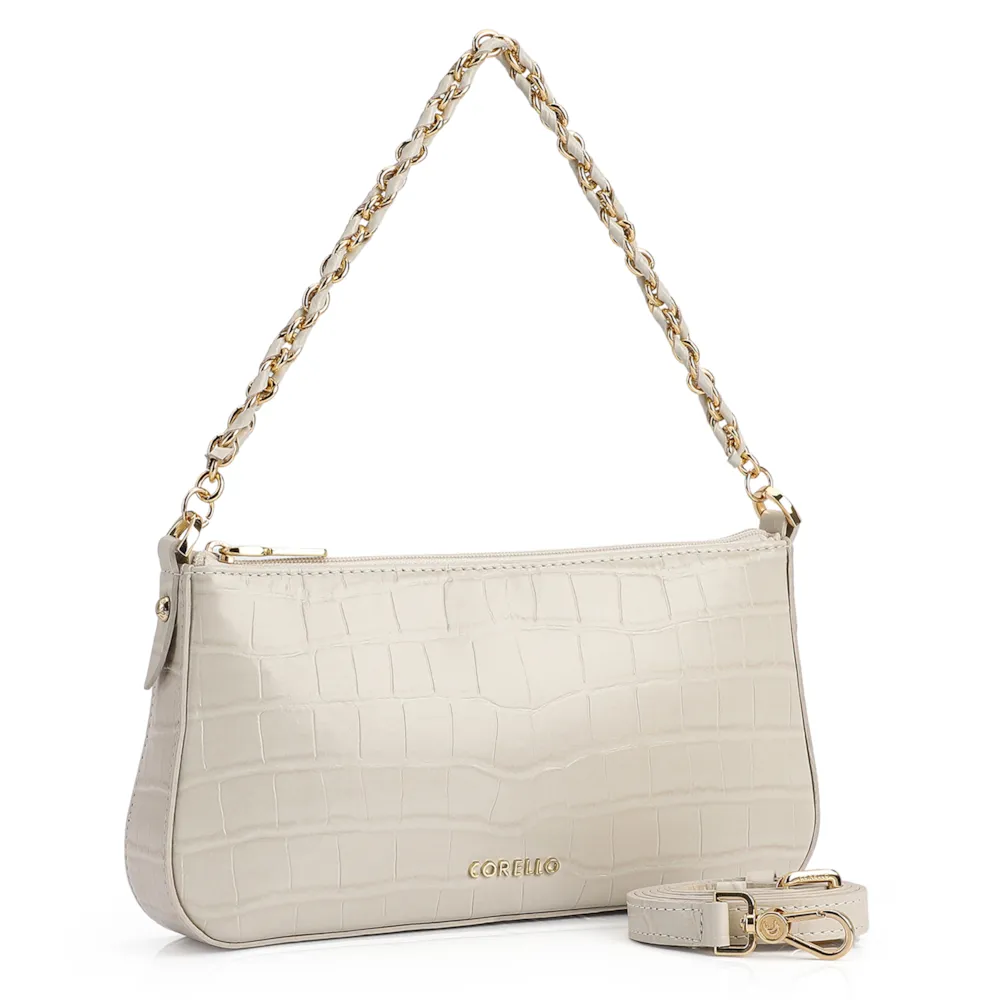 Bolsa De Ombro Couro Croco Off White - imagem 2