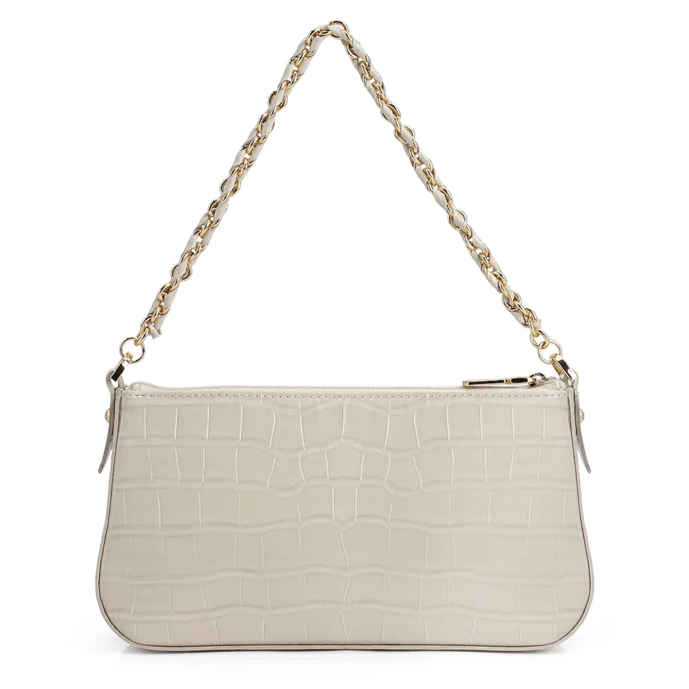Bolsa De Ombro Couro Croco Off White - imagem 3