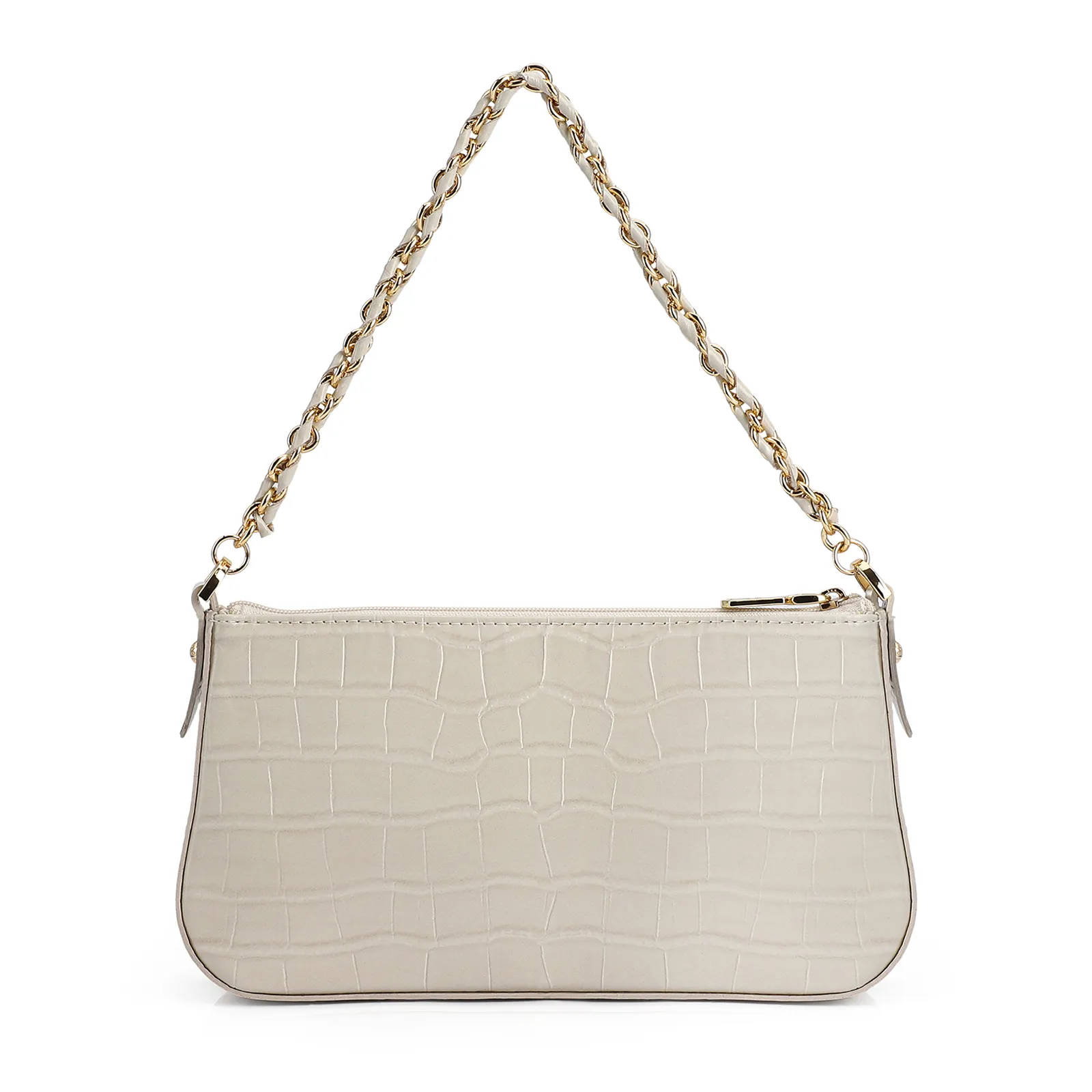 Bolsa De Ombro Couro Croco Off White