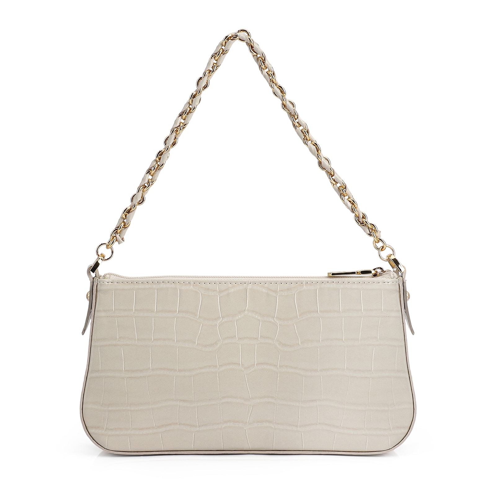 Bolsa De Ombro Couro Croco Off White