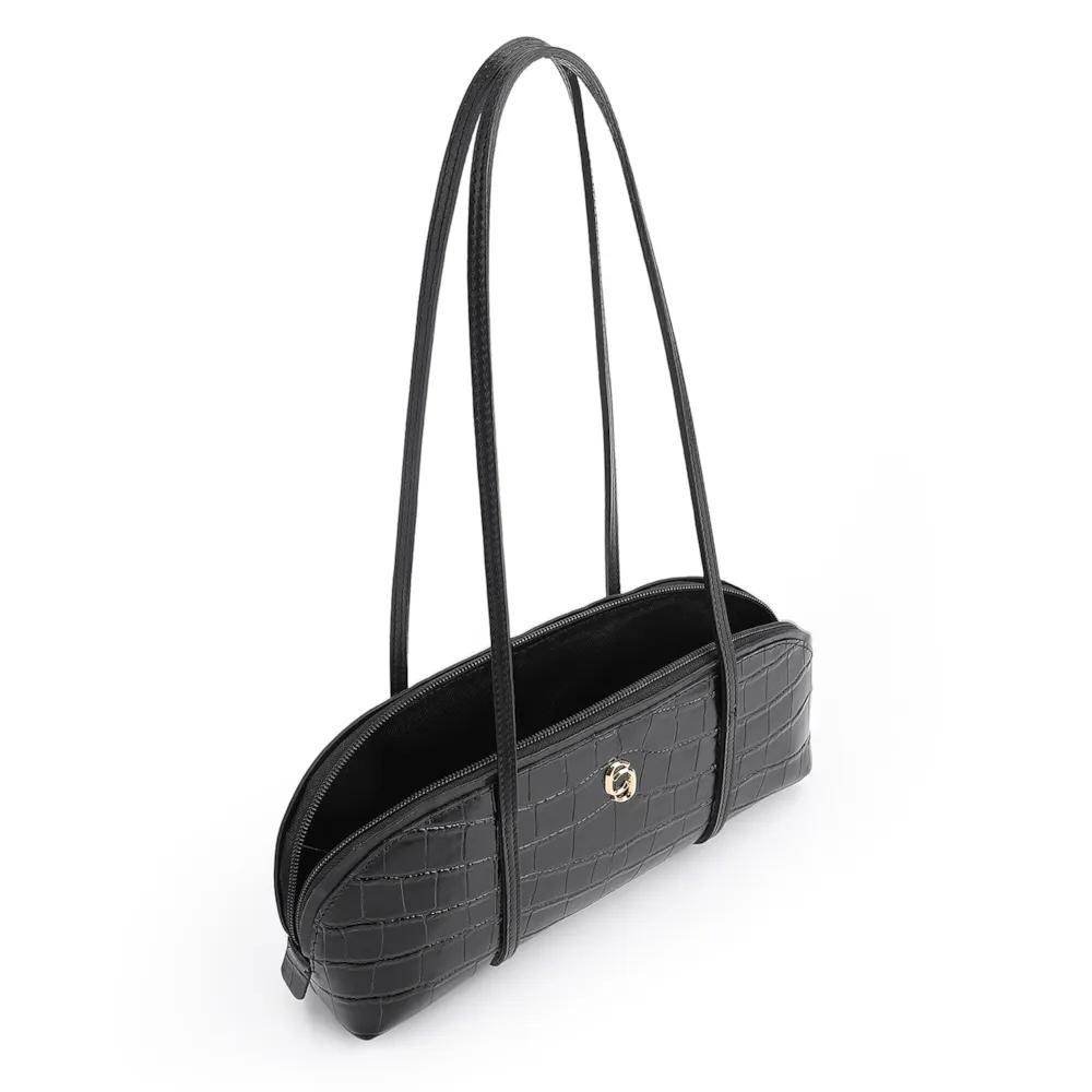 Bolsa De Ombro Couro Croco Preto - imagem 4