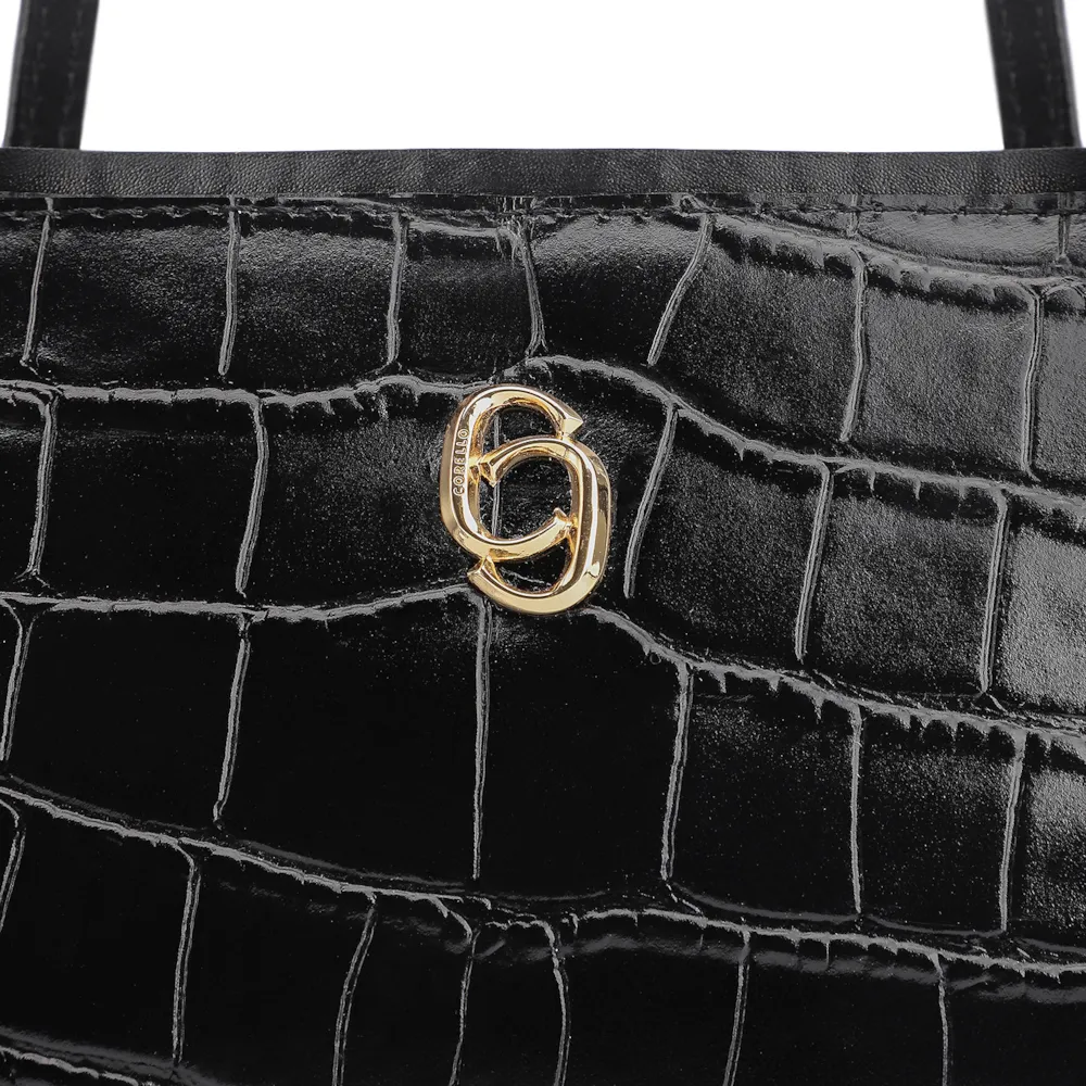 Bolsa De Ombro Couro Croco Preto - imagem 6