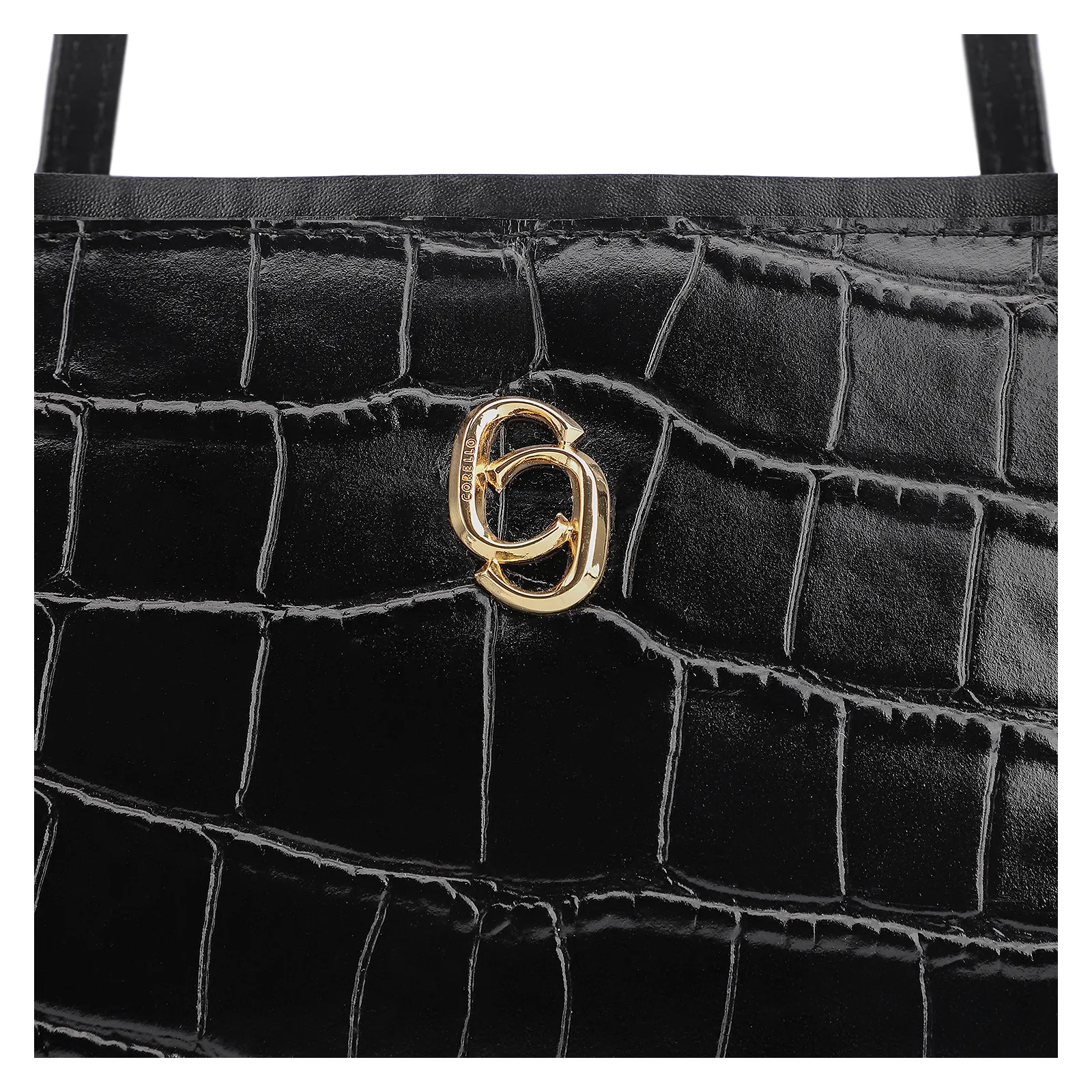 Bolsa De Ombro Couro Croco Preto
