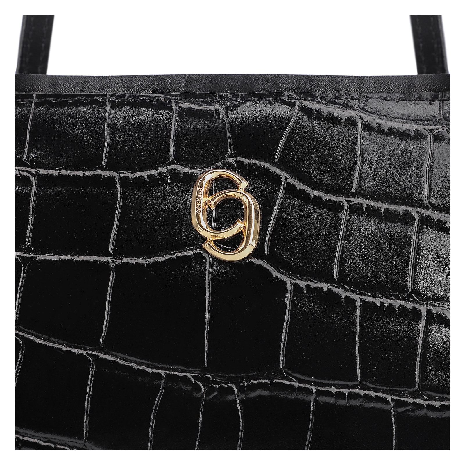 Bolsa De Ombro Couro Croco Preto