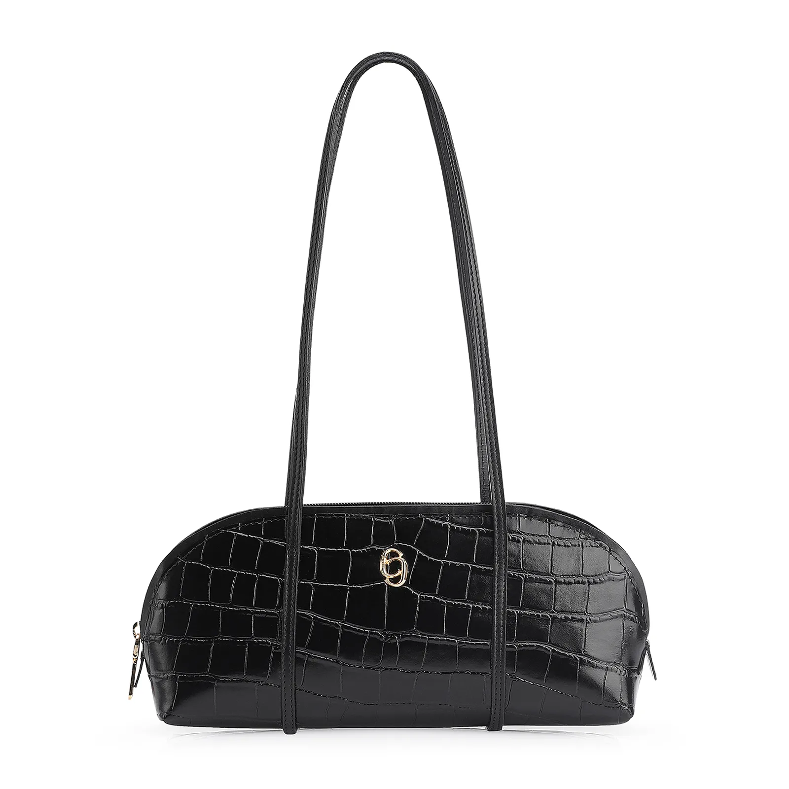 Bolsa De Ombro Couro Croco Preto