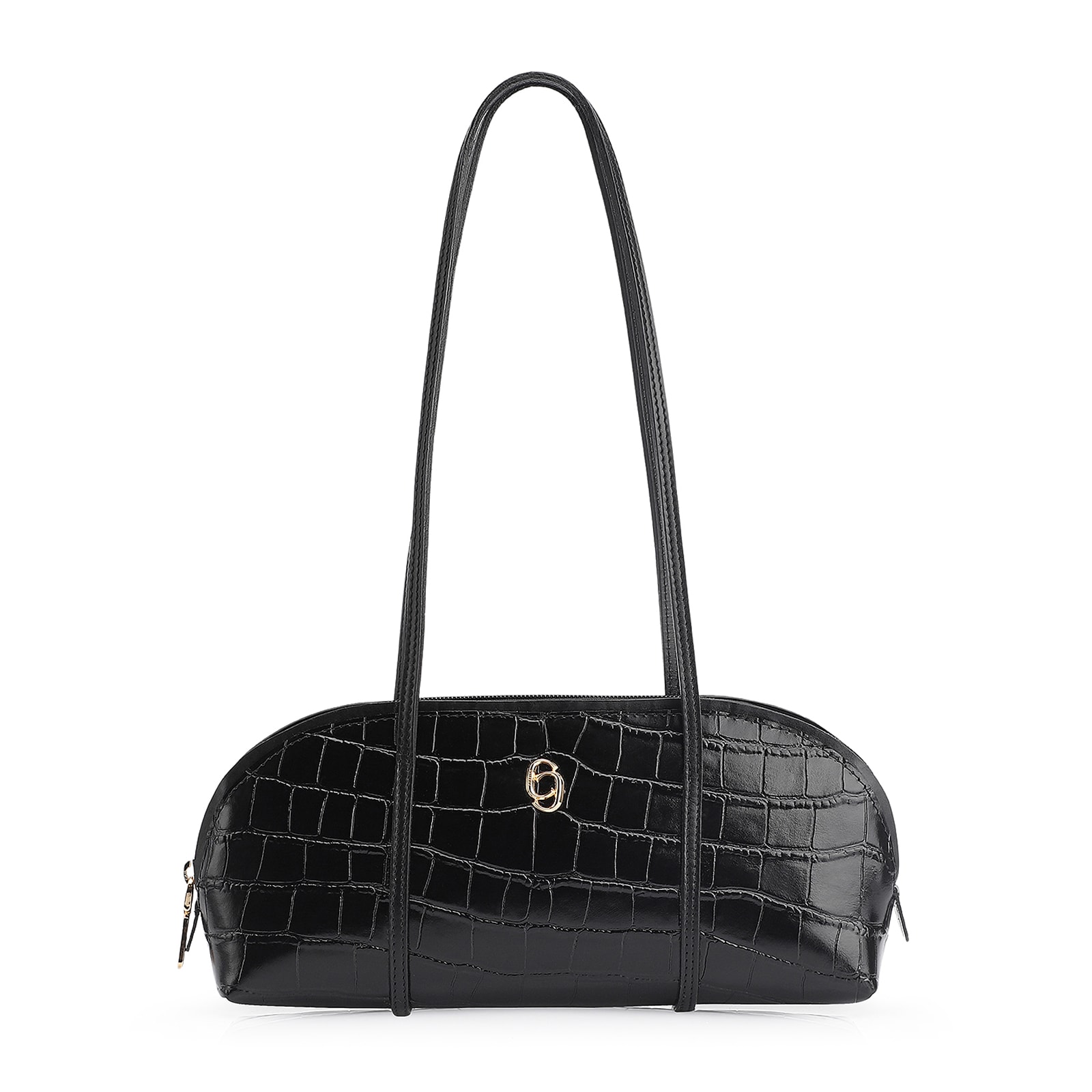 Bolsa De Ombro Couro Croco Preto