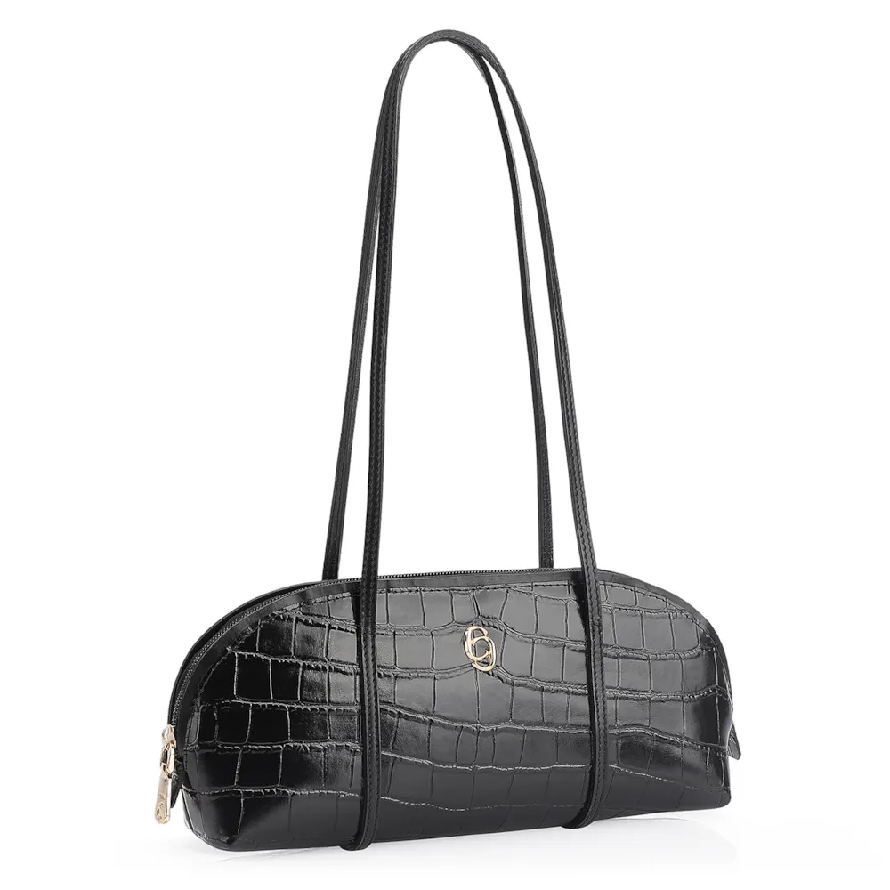 Bolsa De Ombro Couro Croco Preto - imagem 2