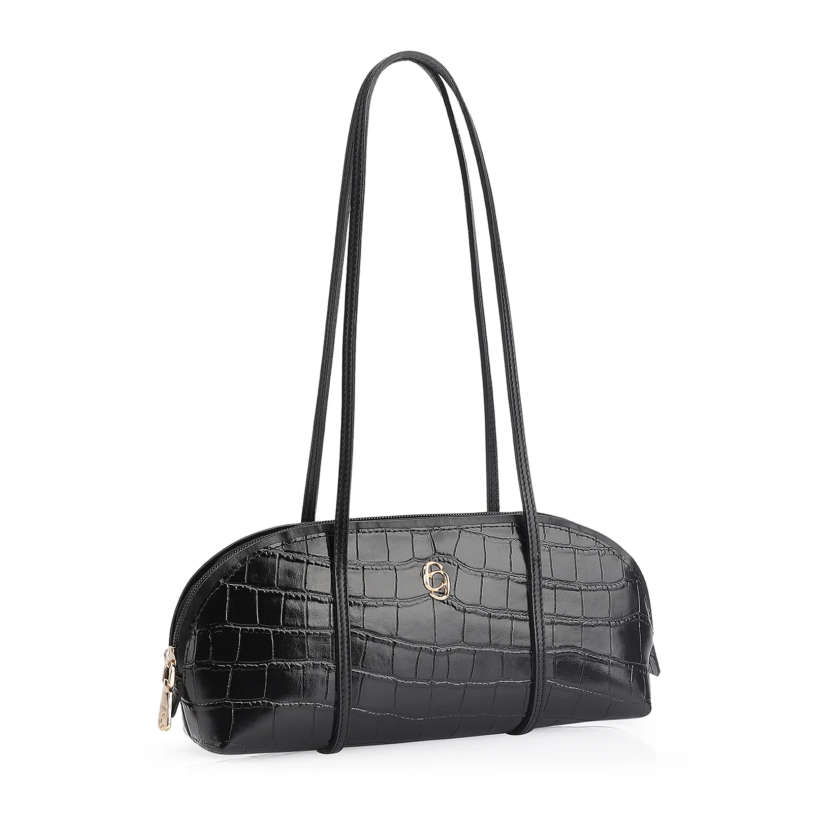 Bolsa De Ombro Couro Croco Preto