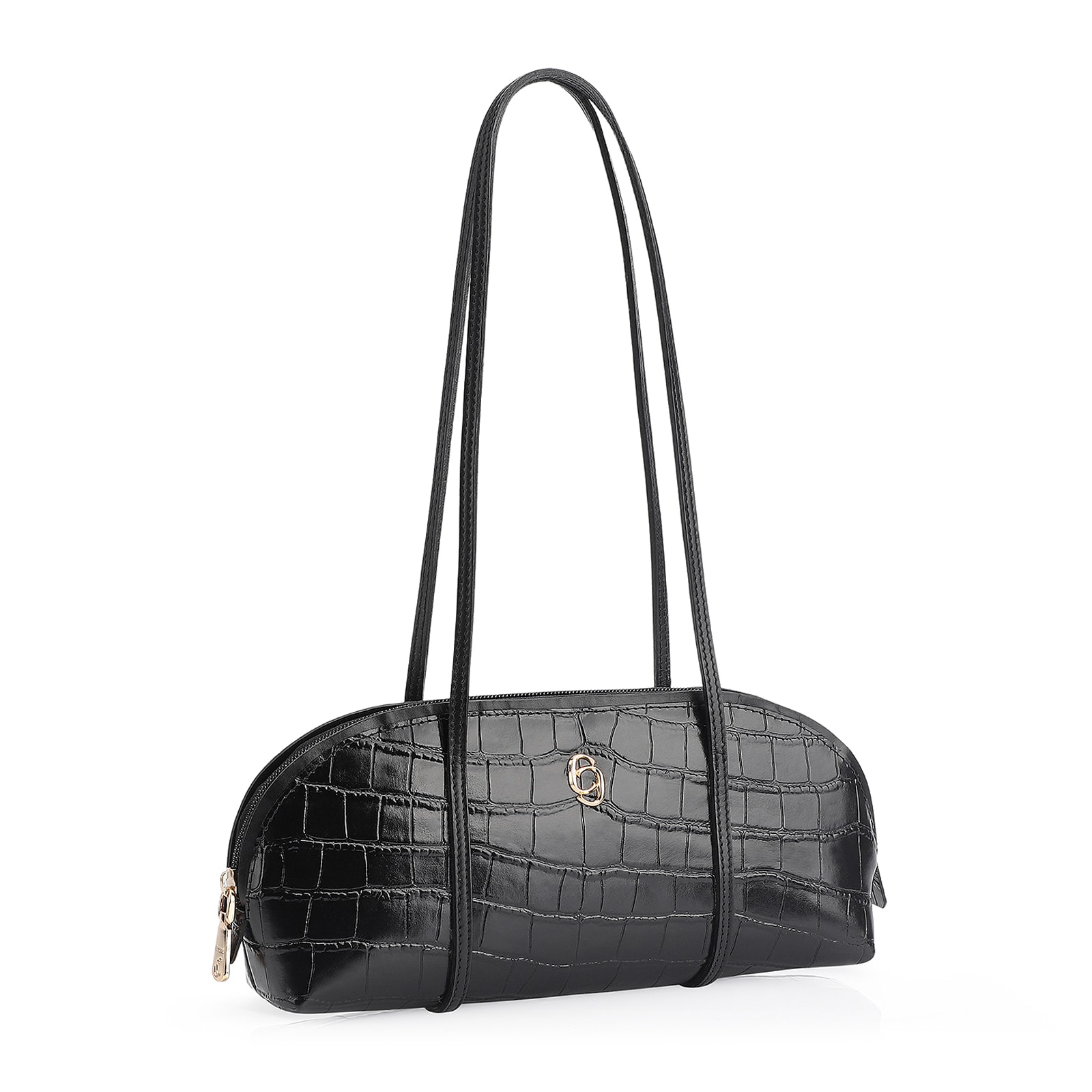 Bolsa De Ombro Couro Croco Preto