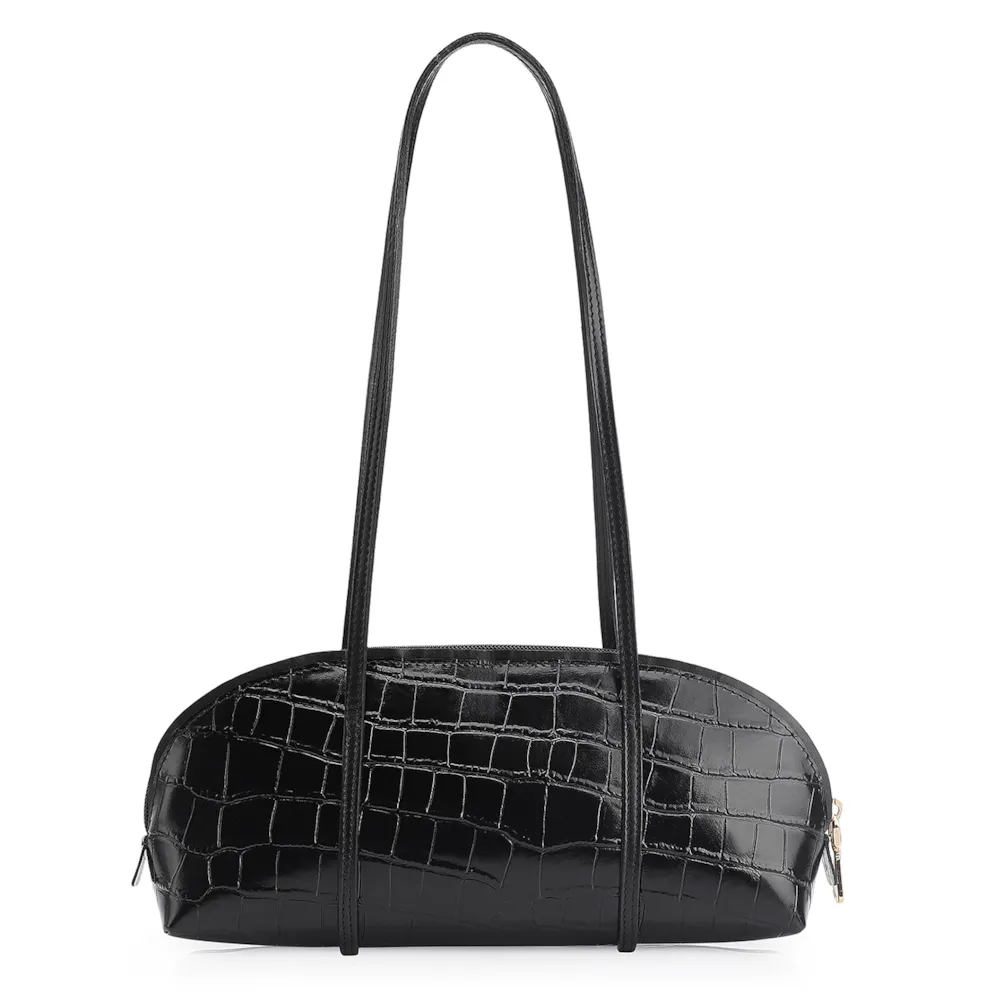 Bolsa De Ombro Couro Croco Preto - imagem 3