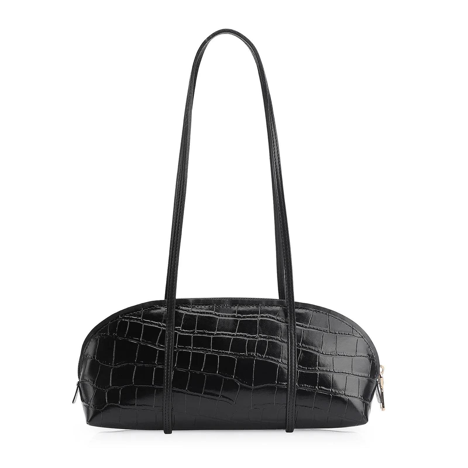 Bolsa De Ombro Couro Croco Preto