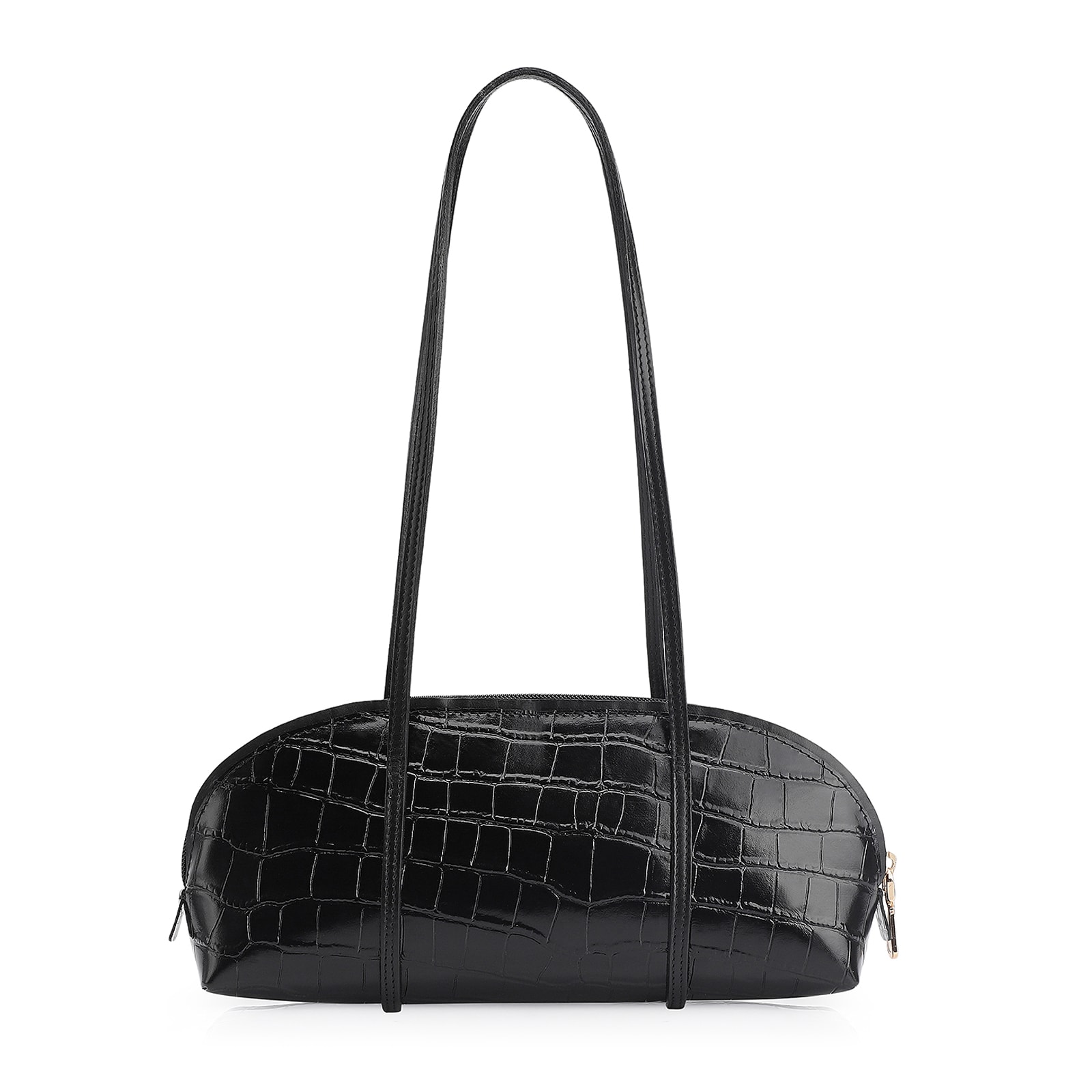 Bolsa De Ombro Couro Croco Preto