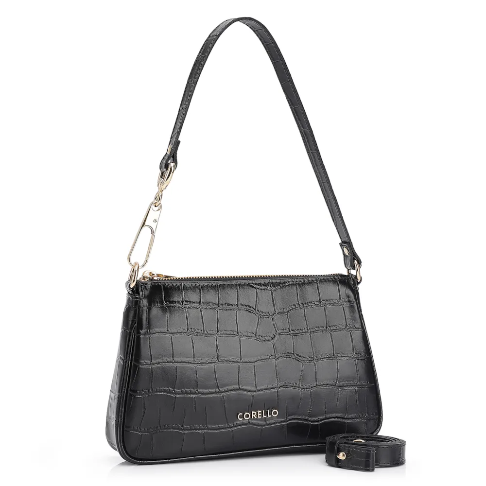 Bolsa De Ombro Couro Croco Preto - imagem 3