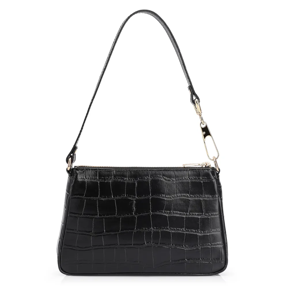 Bolsa De Ombro Couro Croco Preto - imagem 4