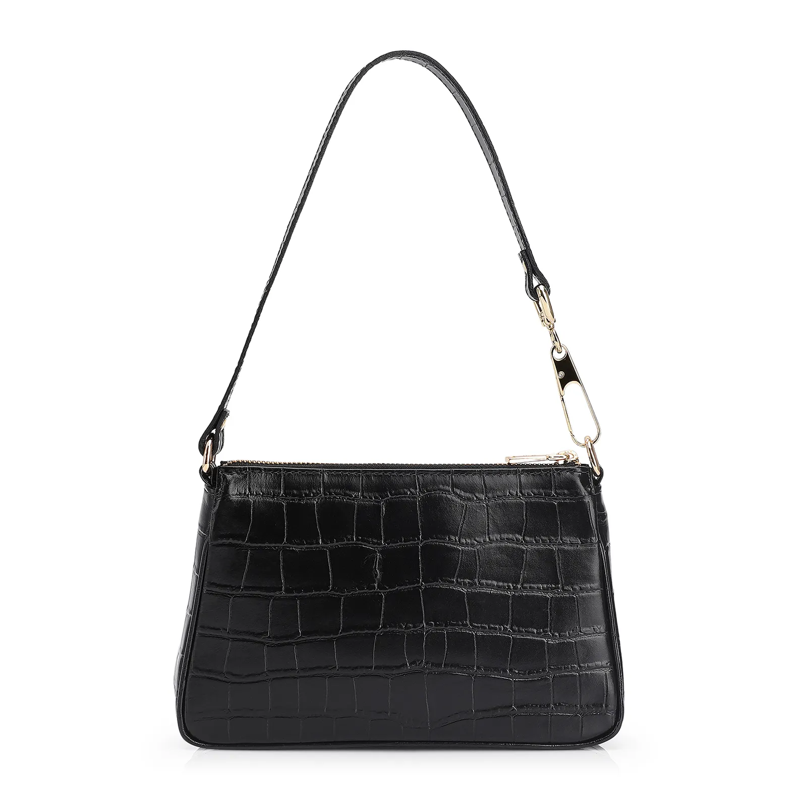 Bolsa De Ombro Couro Croco Preto