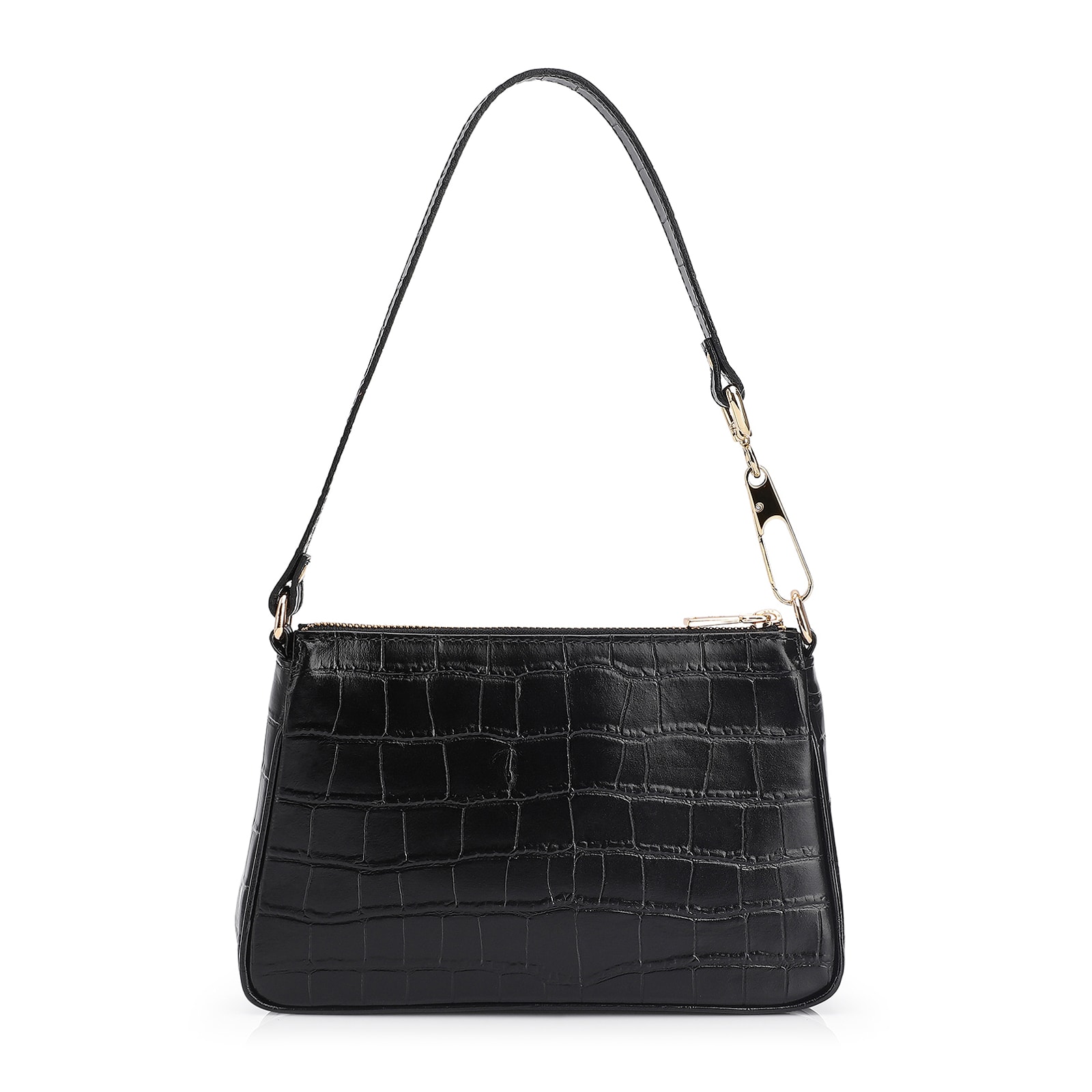 Bolsa De Ombro Couro Croco Preto