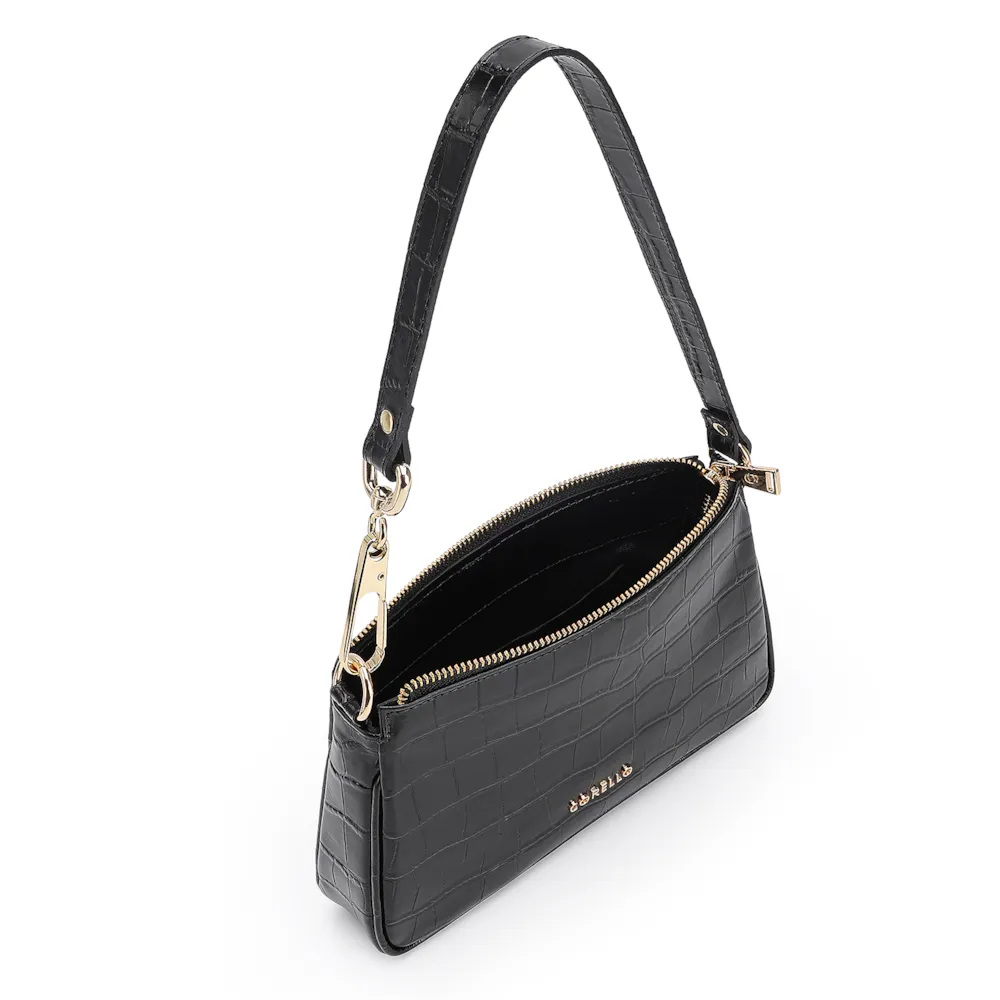 Bolsa De Ombro Couro Croco Preto - imagem 5