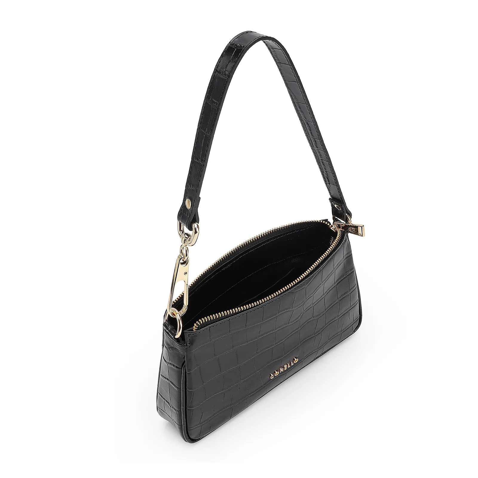 Bolsa De Ombro Couro Croco Preto