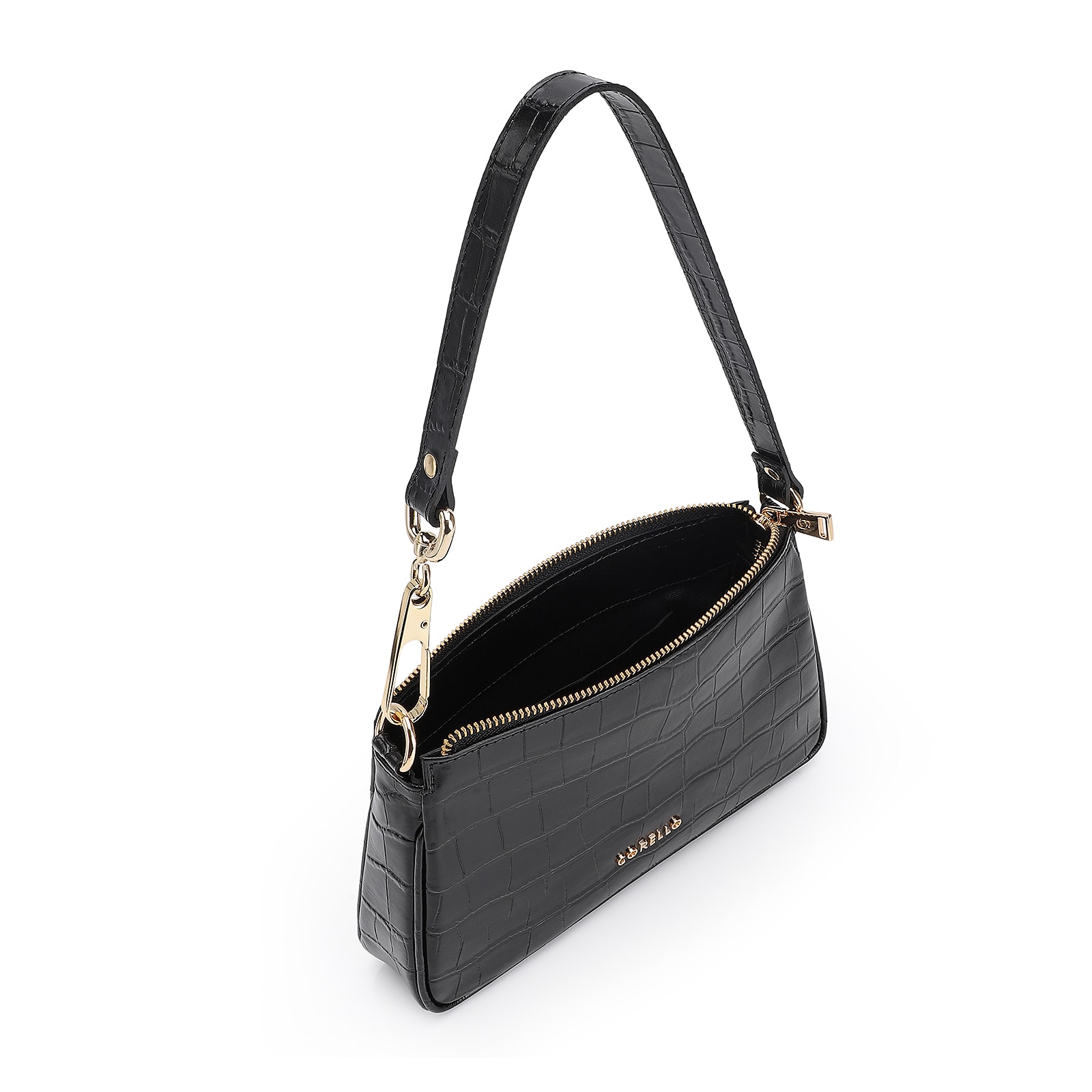 Bolsa De Ombro Couro Croco Preto