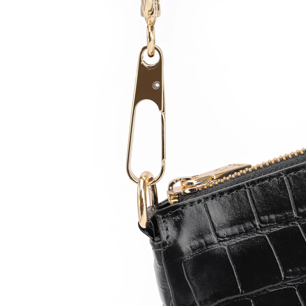 Bolsa De Ombro Couro Croco Preto - imagem 6