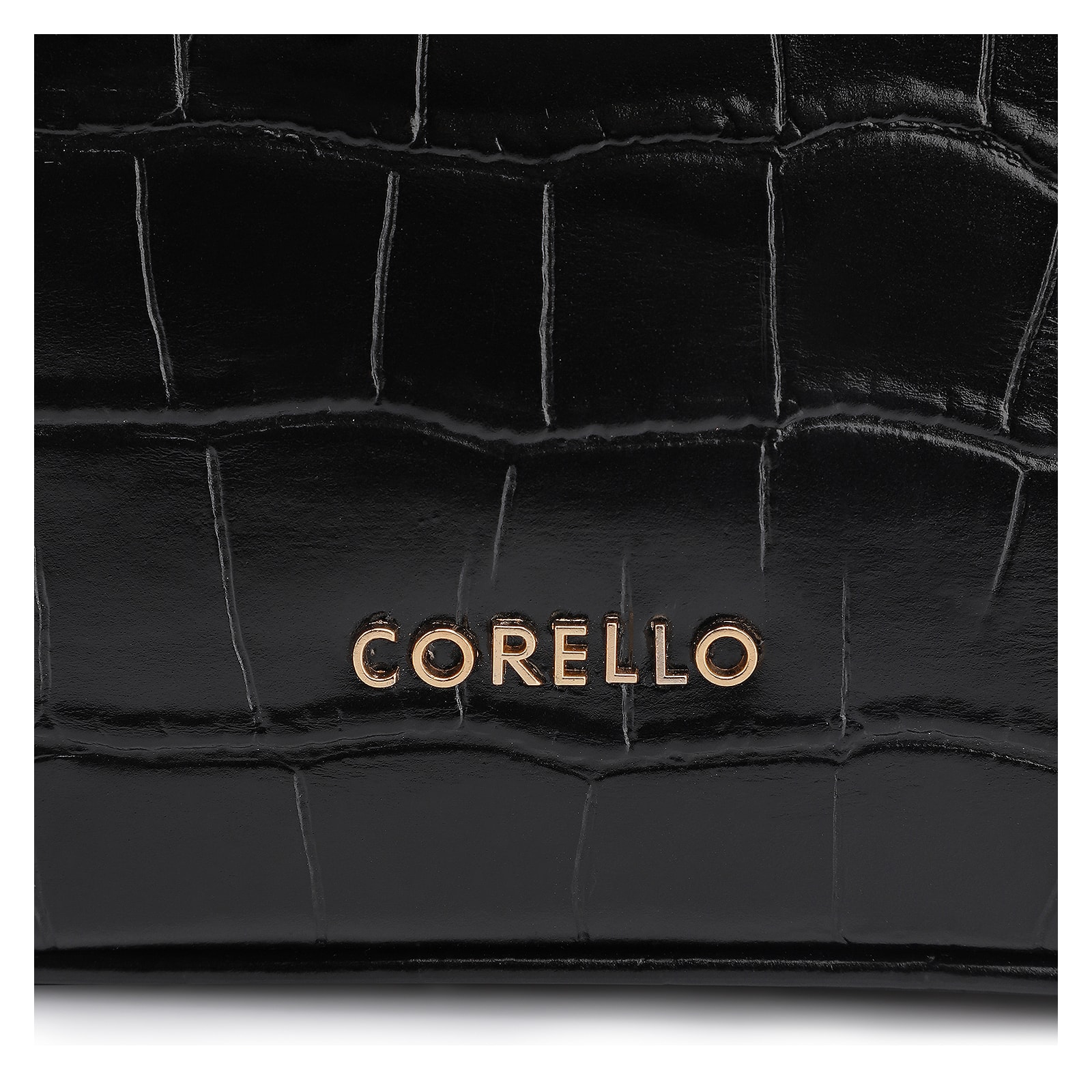 Bolsa De Ombro Couro Croco Preto