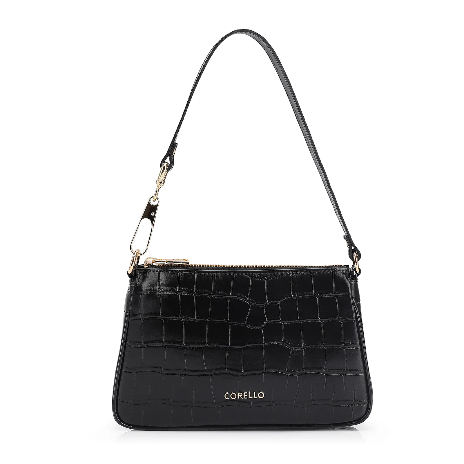 Bolsa De Ombro Couro Croco Preto