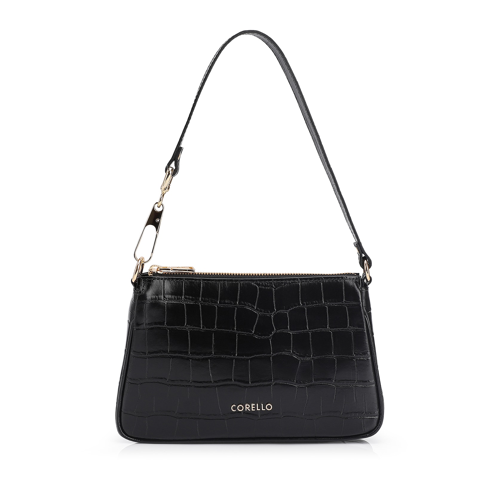 Bolsa De Ombro Couro Croco Preto
