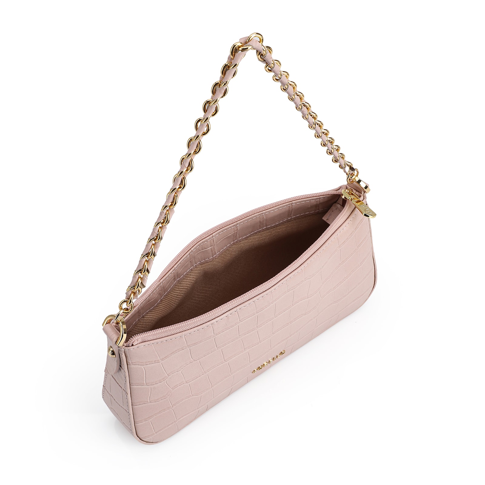 Bolsa De Ombro Couro Croco Rosa