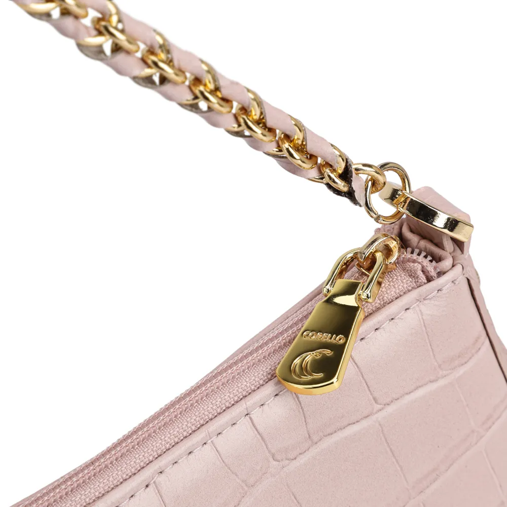 Bolsa De Ombro Couro Croco Rosa - imagem 5