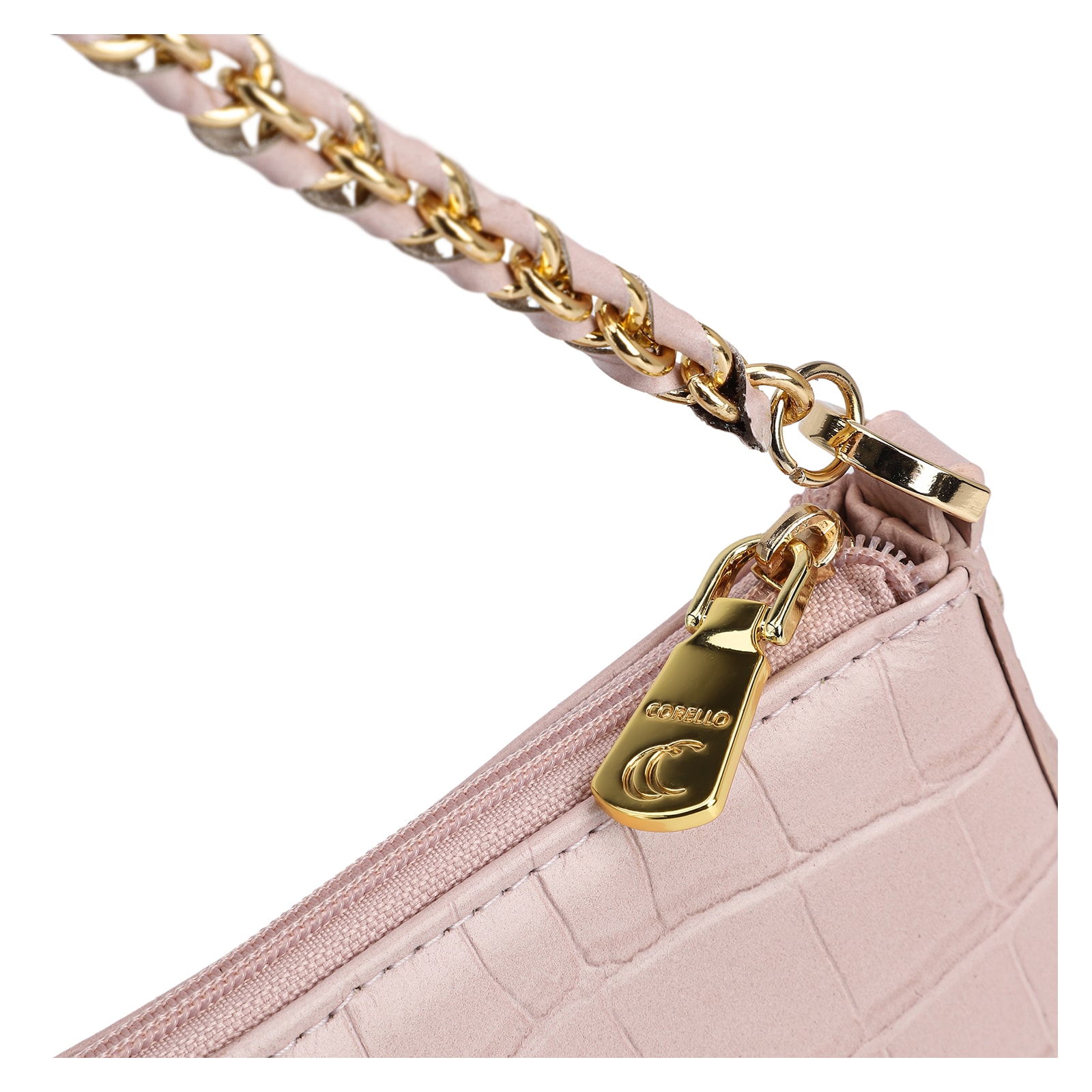 Bolsa De Ombro Couro Croco Rosa