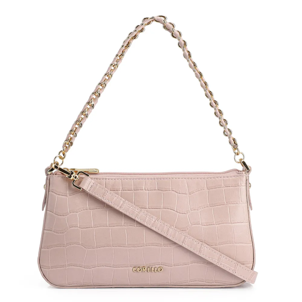 Bolsa De Ombro Couro Croco Rosa