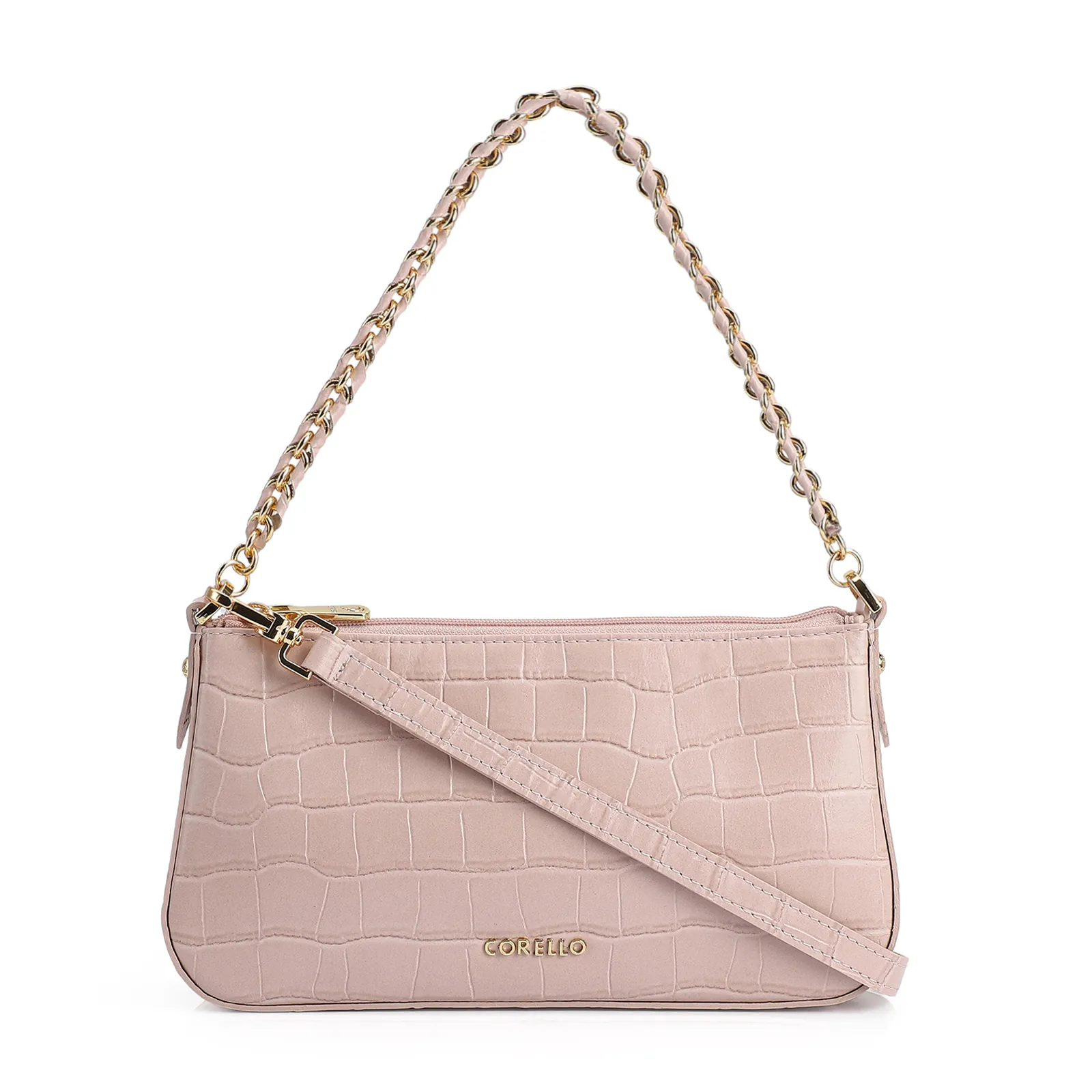 Bolsa De Ombro Couro Croco Rosa