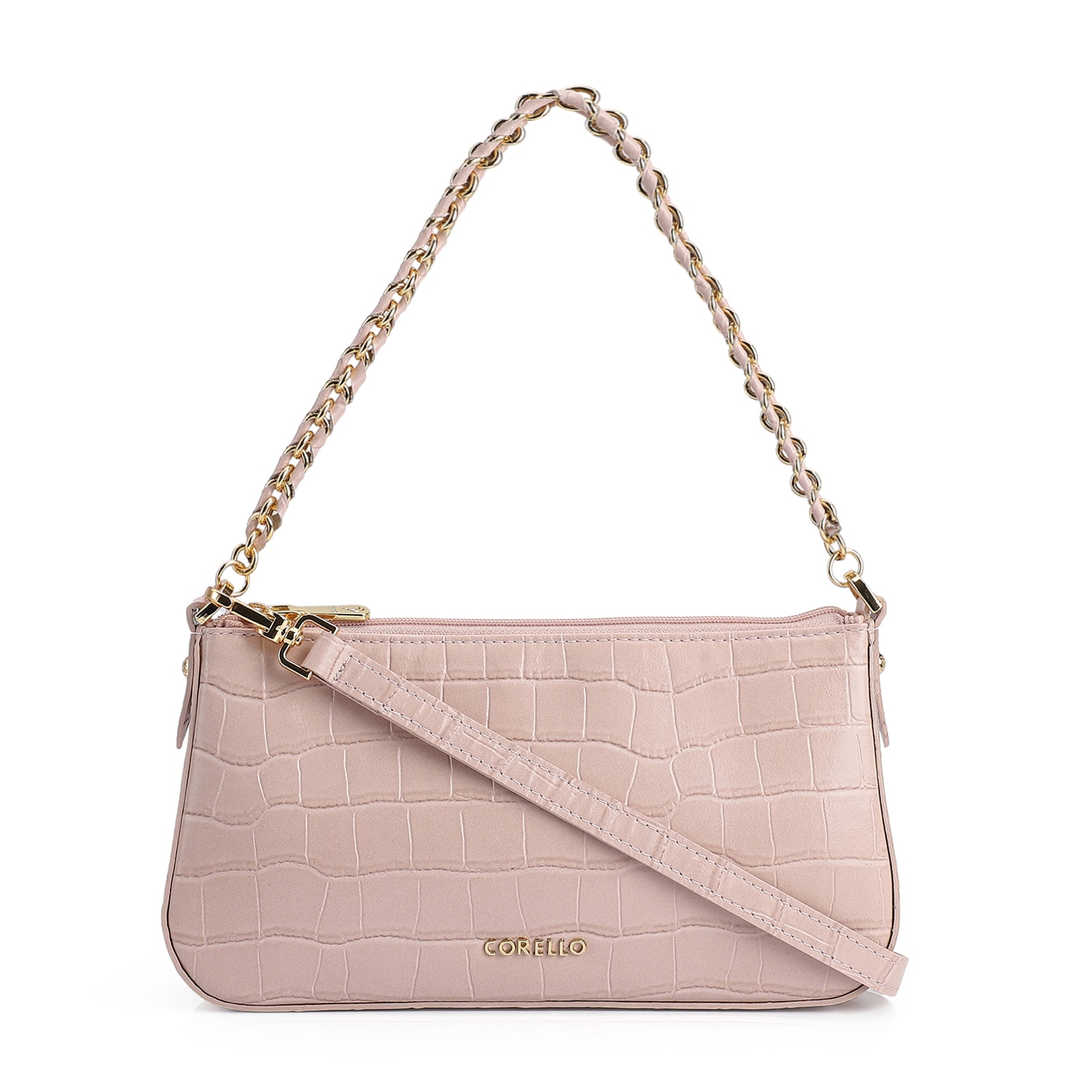 Bolsa De Ombro Couro Croco Rosa