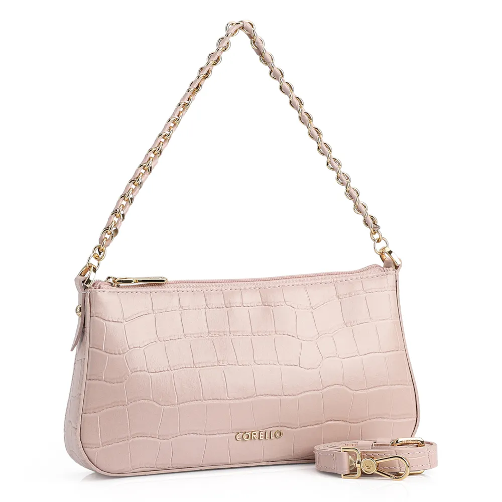 Bolsa De Ombro Couro Croco Rosa - imagem 2