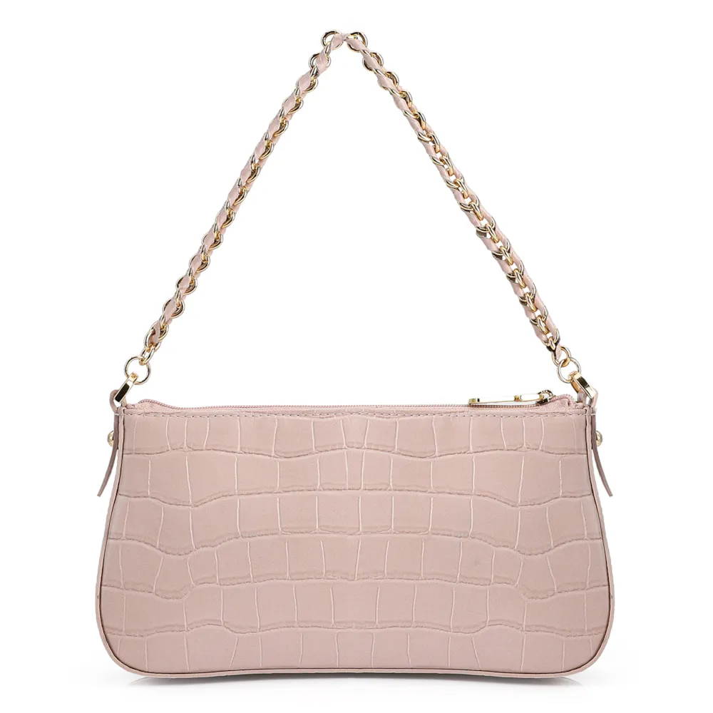 Bolsa De Ombro Couro Croco Rosa - imagem 3
